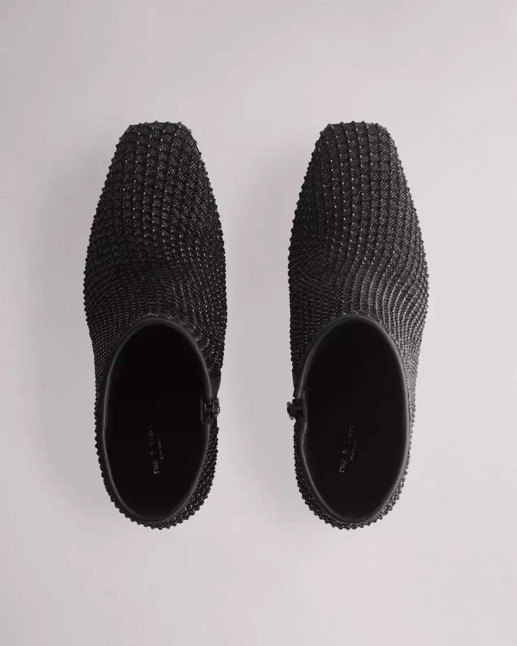 AJA DIAMANTE MESH BOOT IN BLACK DENIM
