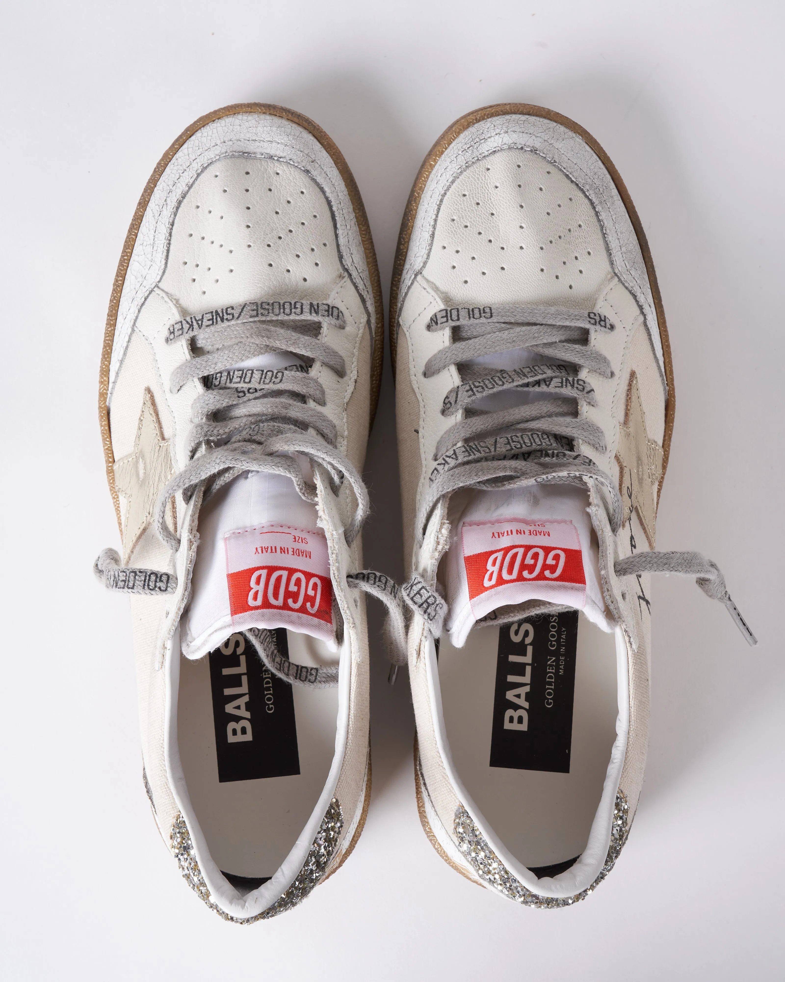 ball star canvas upper laminated star glitter heel crack spur serigraph - creamy white/gold/white 81500