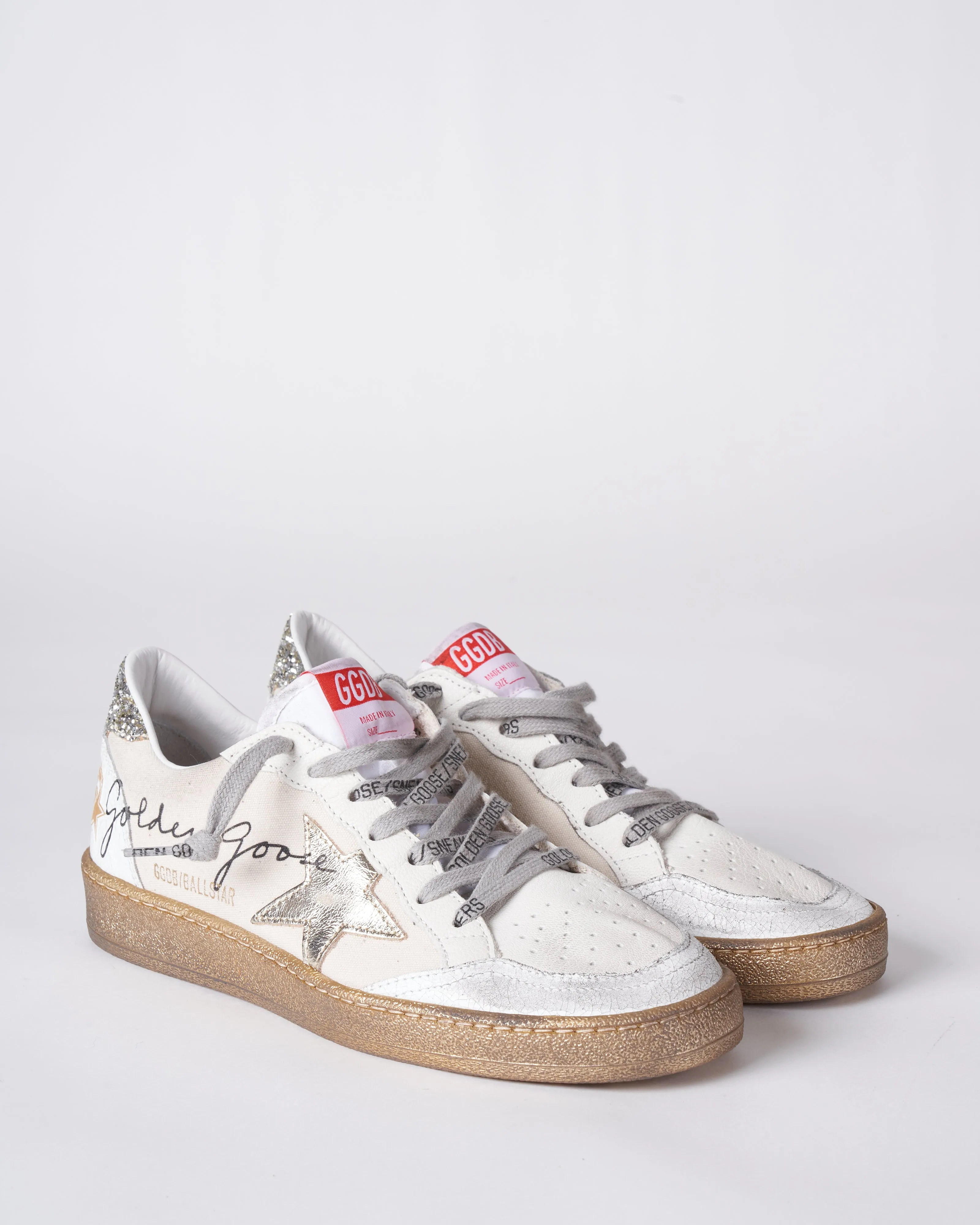 ball star canvas upper laminated star glitter heel crack spur serigraph - creamy white/gold/white 81500