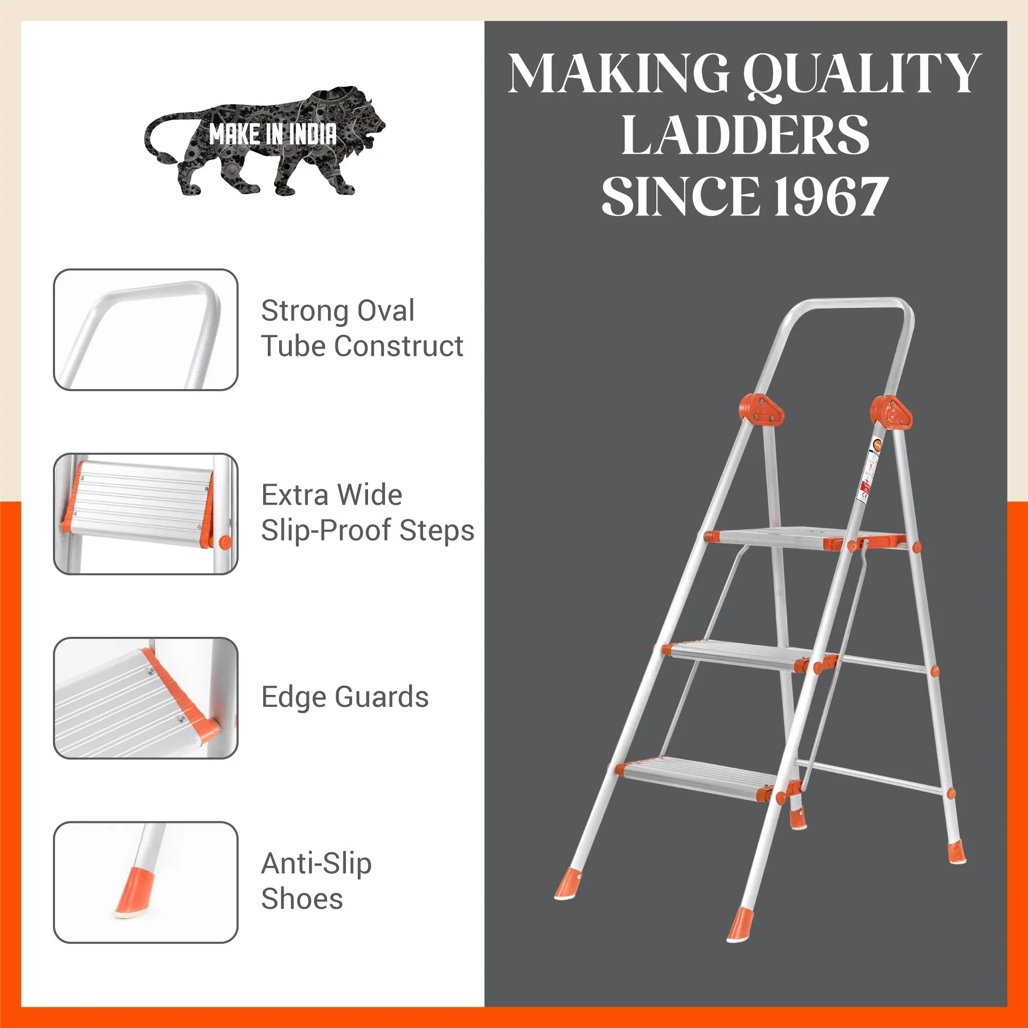 Bathla Surge 3-Step Foldable Aluminium Ladder For Home
