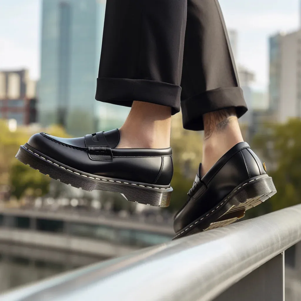 Black Leather Ottawin Chunky Penny Loafers - Loafers Shoes