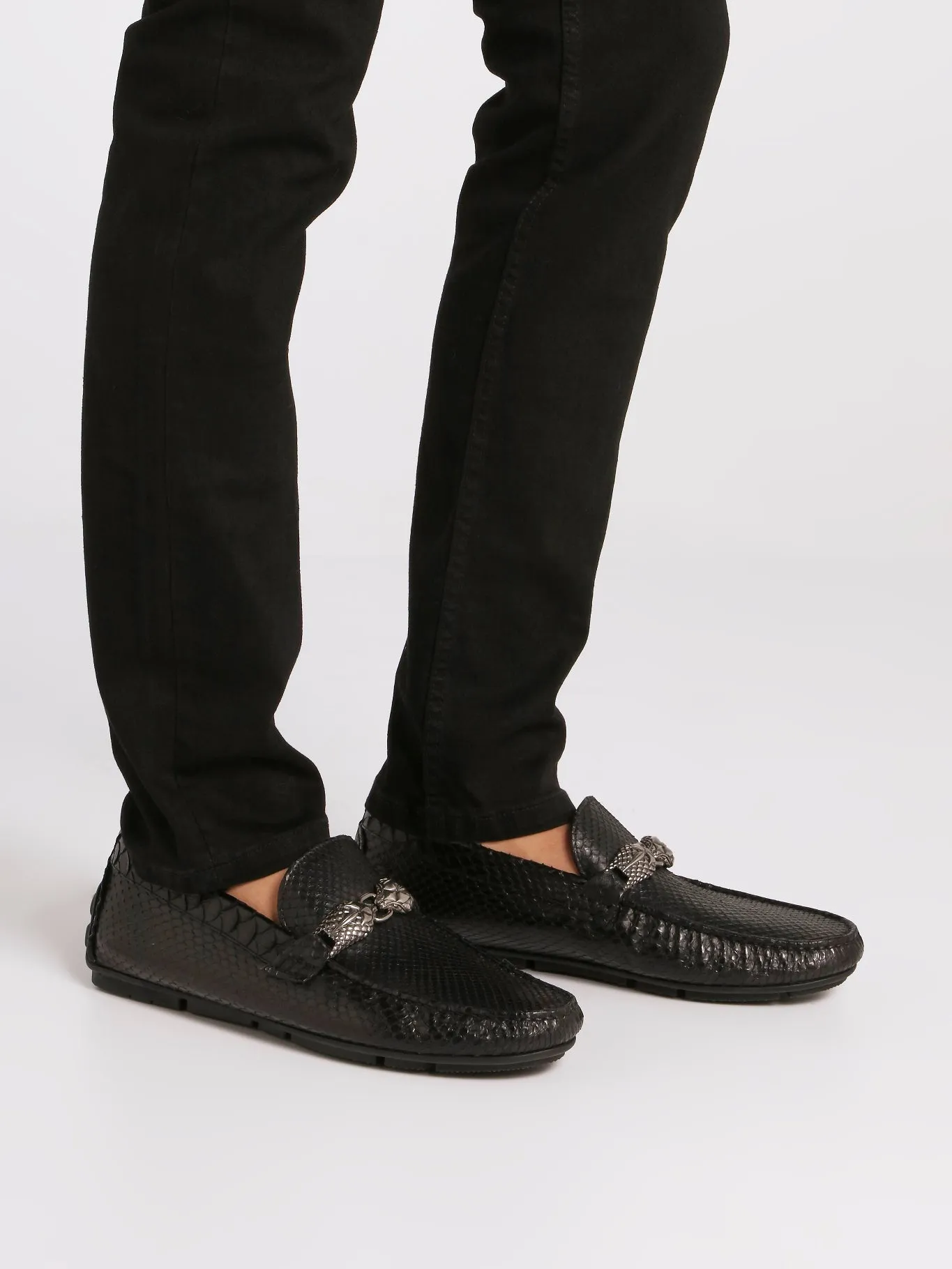 Black Reptilian Buckle Loafers