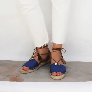 Boho Leather Espadrilles - Blue