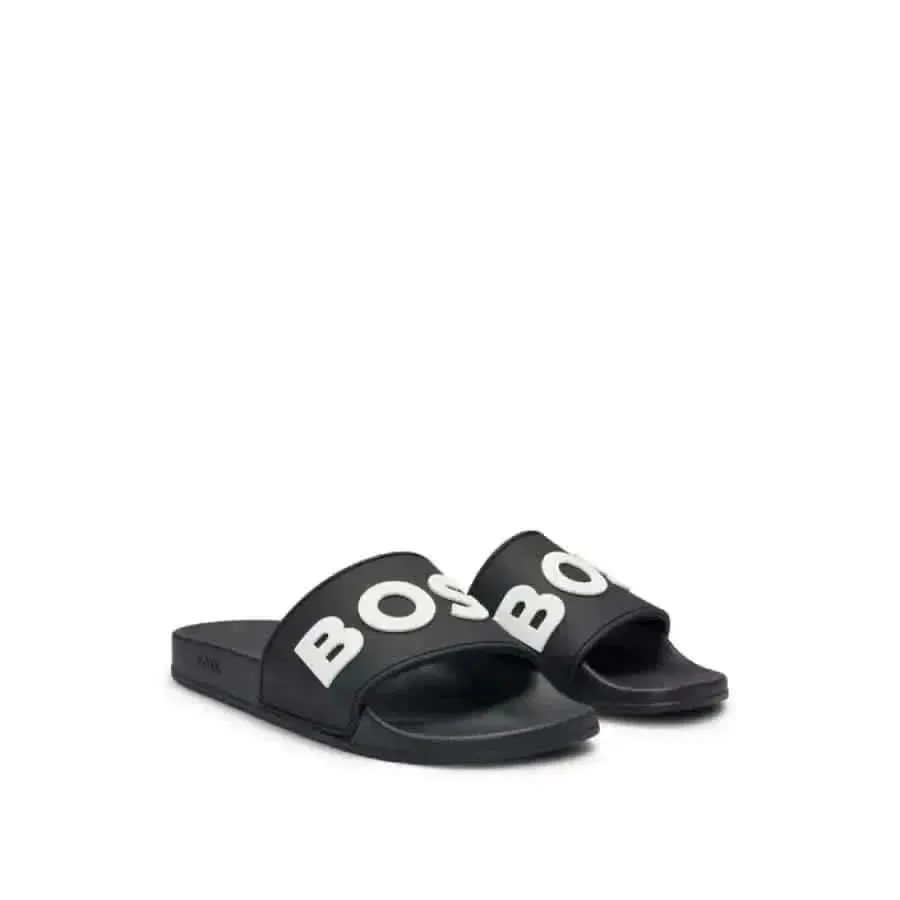 Boss Men Black Slippers with Print Size 2.5