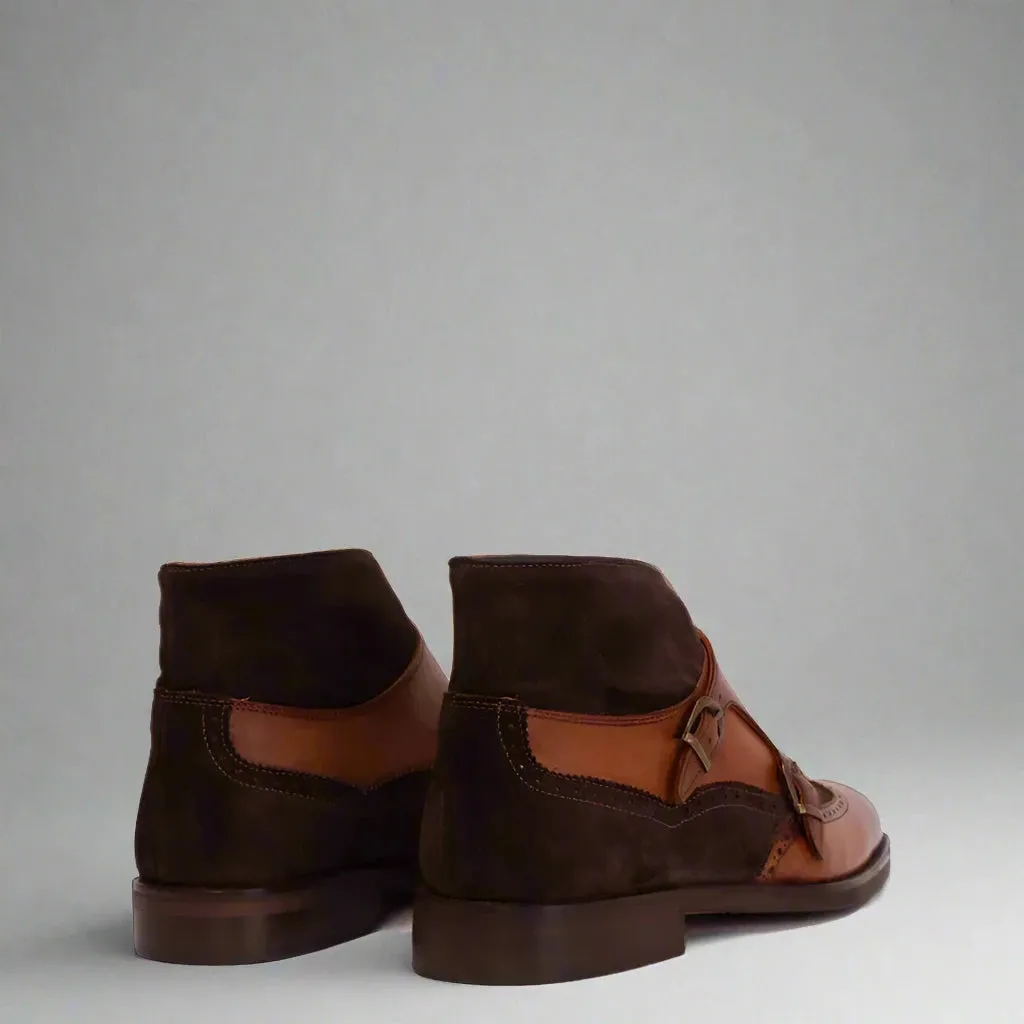 Brown Italian Leather Double Monkstrap Chukka Boots Shoes - Boots - Monk Shoes