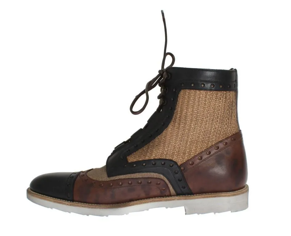 Brown Leather Jute Above Ankle Boots