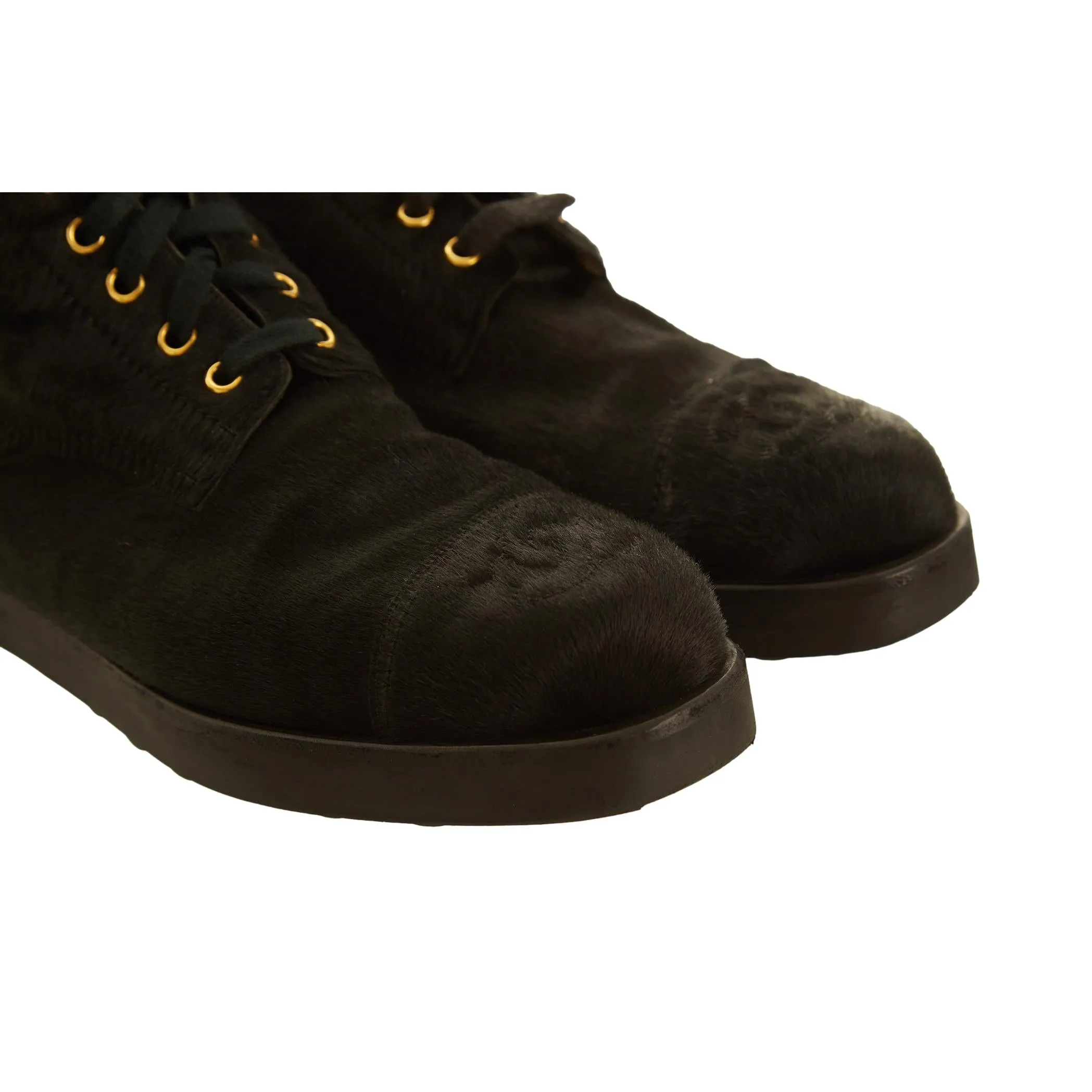 Chanel Black Calf Hair Logo Boots