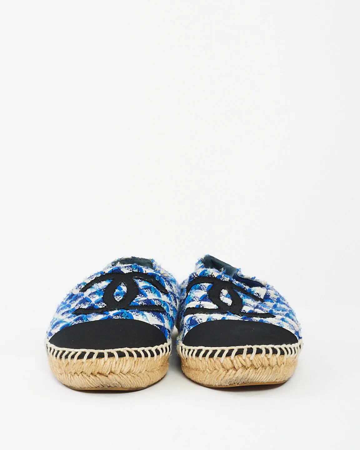 Chanel Blue Black & White Tweed Espadrilles - 38