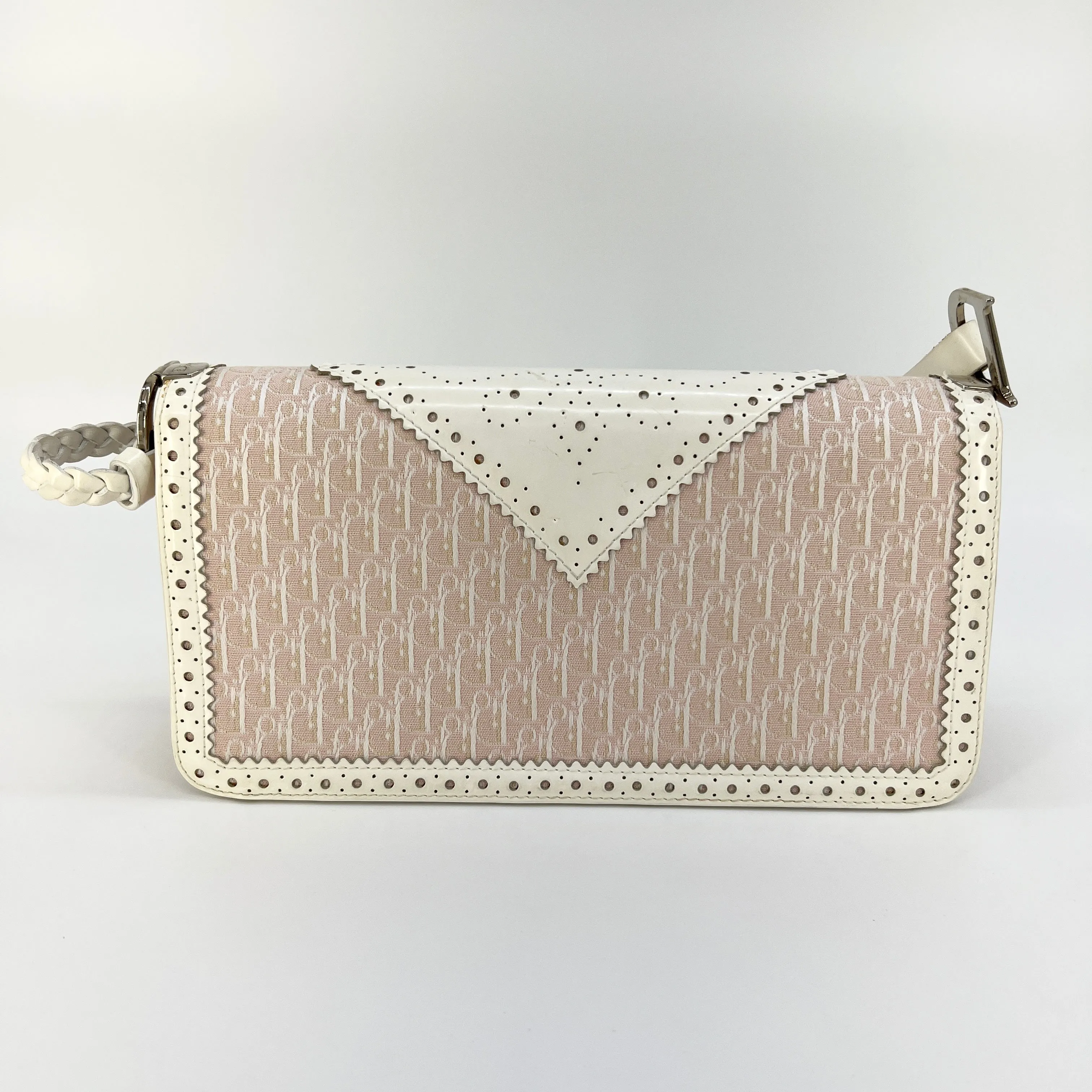 CHRISTIAN DIOR D'Trick Zip Shoulder Bag Leather with Diorissimo Canvas Rose Clair [Guaranteed Authentic]