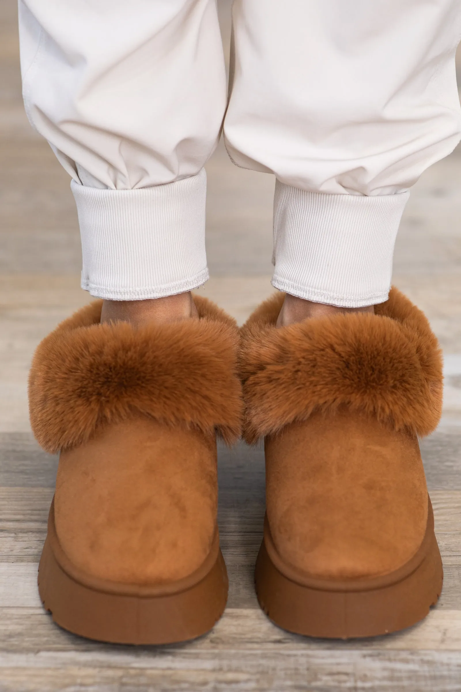 Dark Camel Faux Fur Lined Slip On Shoes