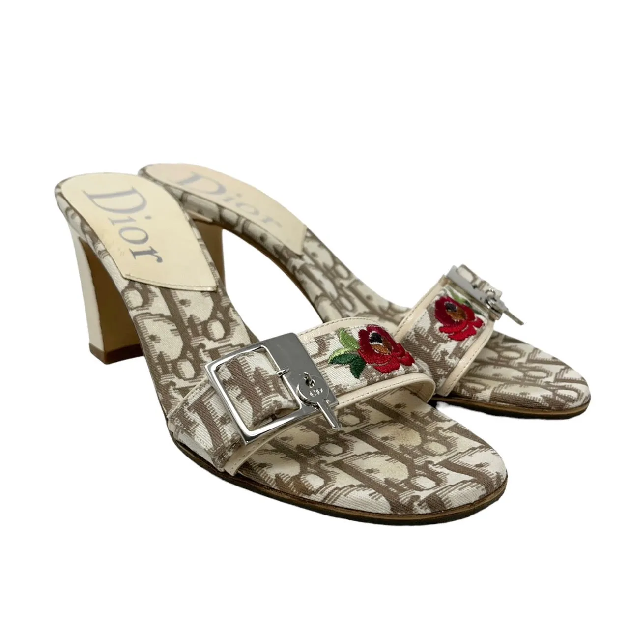 Dior Beige Logo Floral Heels