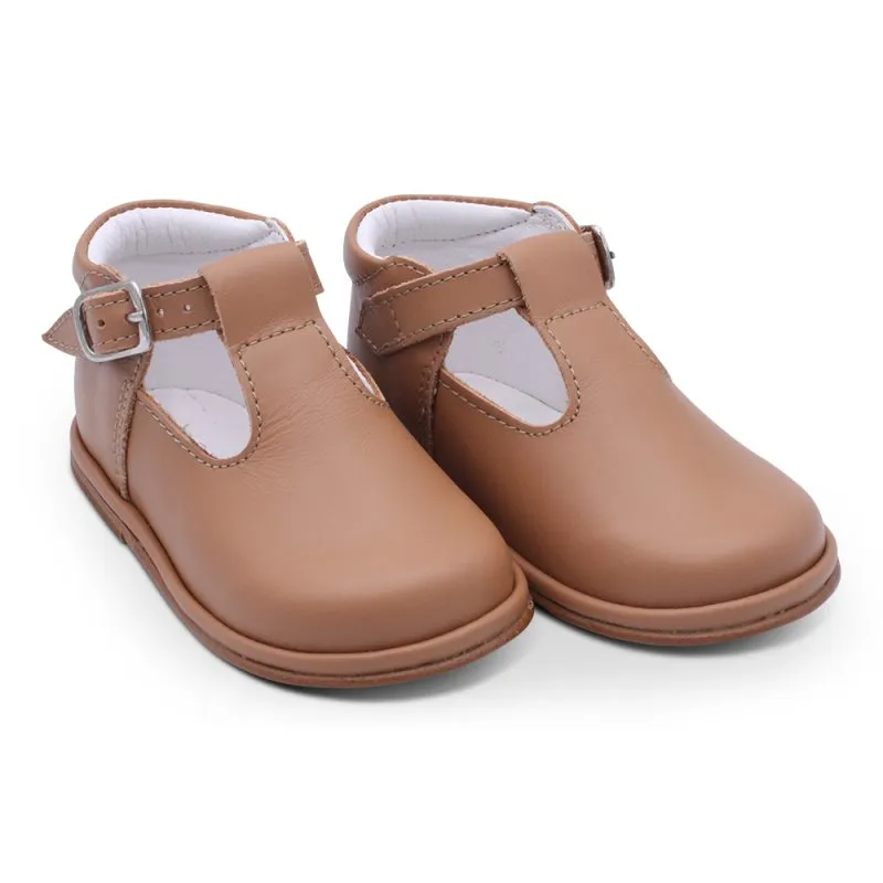 'Fernando' Boys Tan Leather T-Bar Shoes
