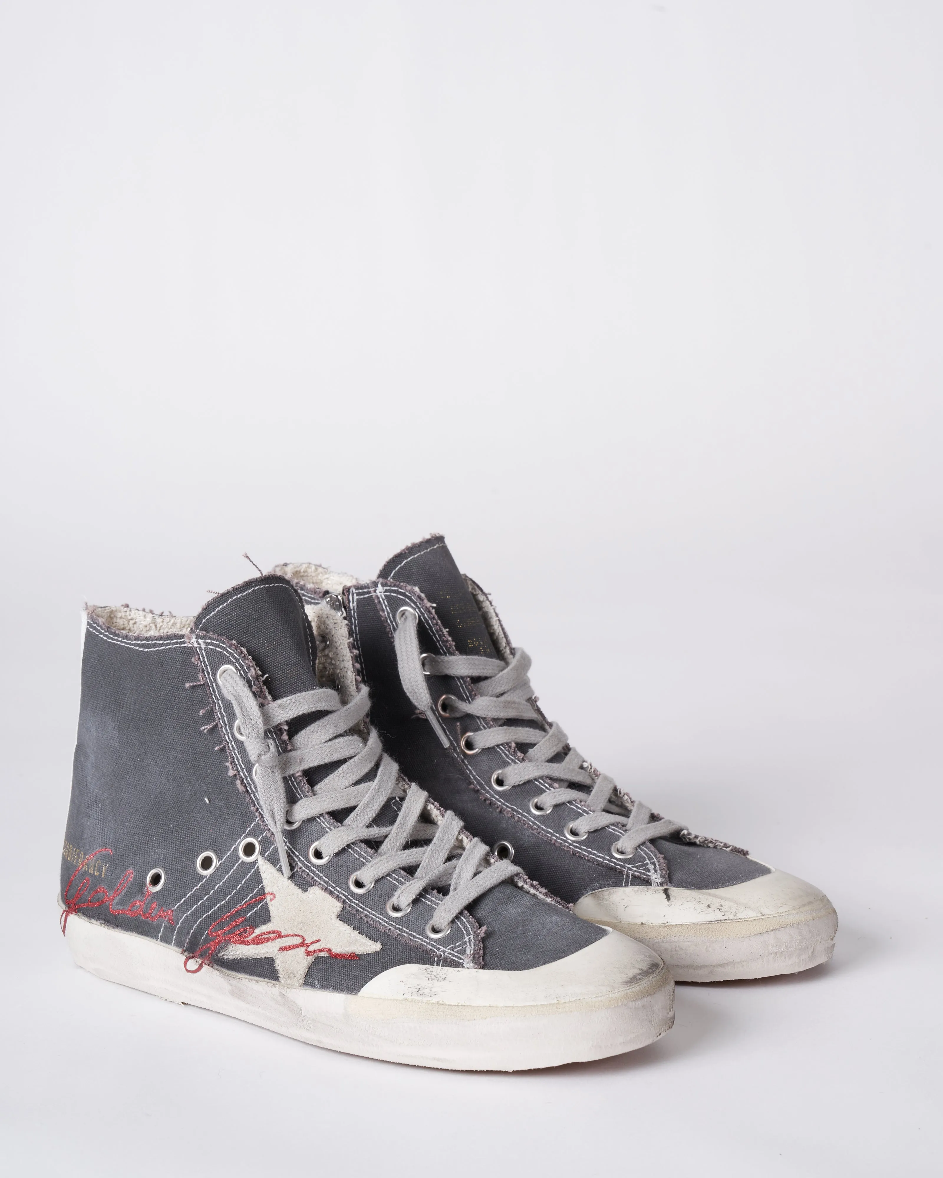 francy penstar canvas upper suede star star band list golden goose signature - charcoal grey/ice/red