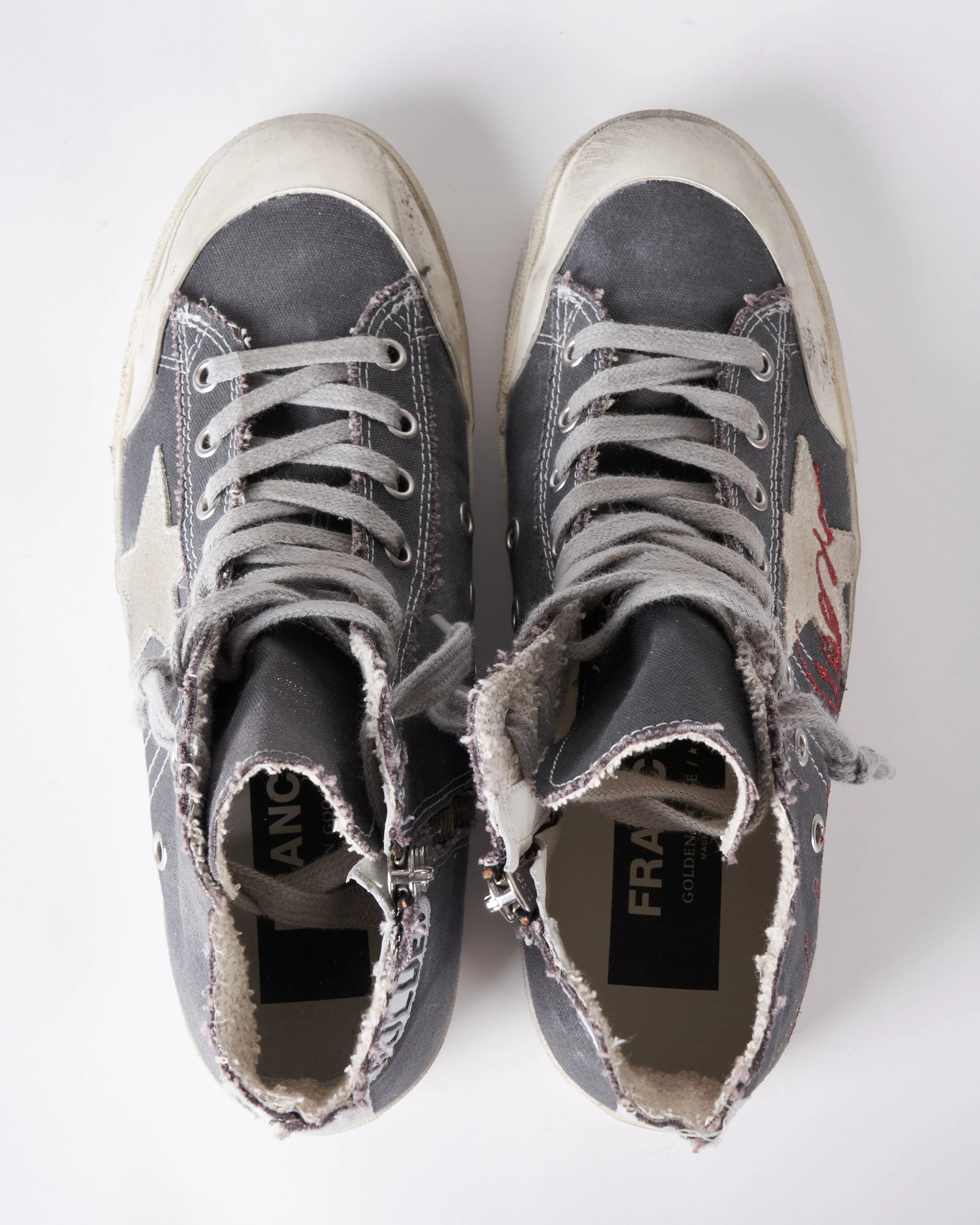 francy penstar canvas upper suede star star band list golden goose signature - charcoal grey/ice/red