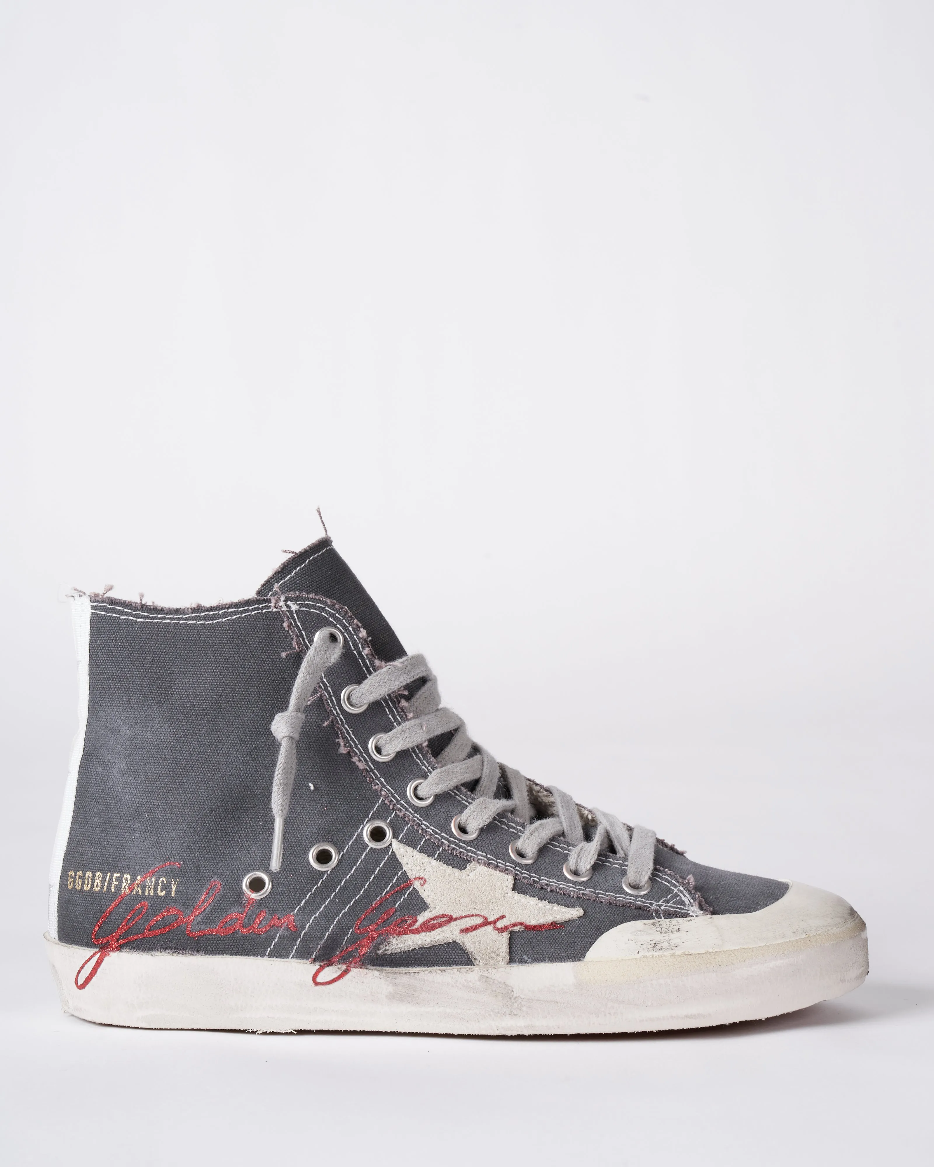 francy penstar canvas upper suede star star band list golden goose signature - charcoal grey/ice/red