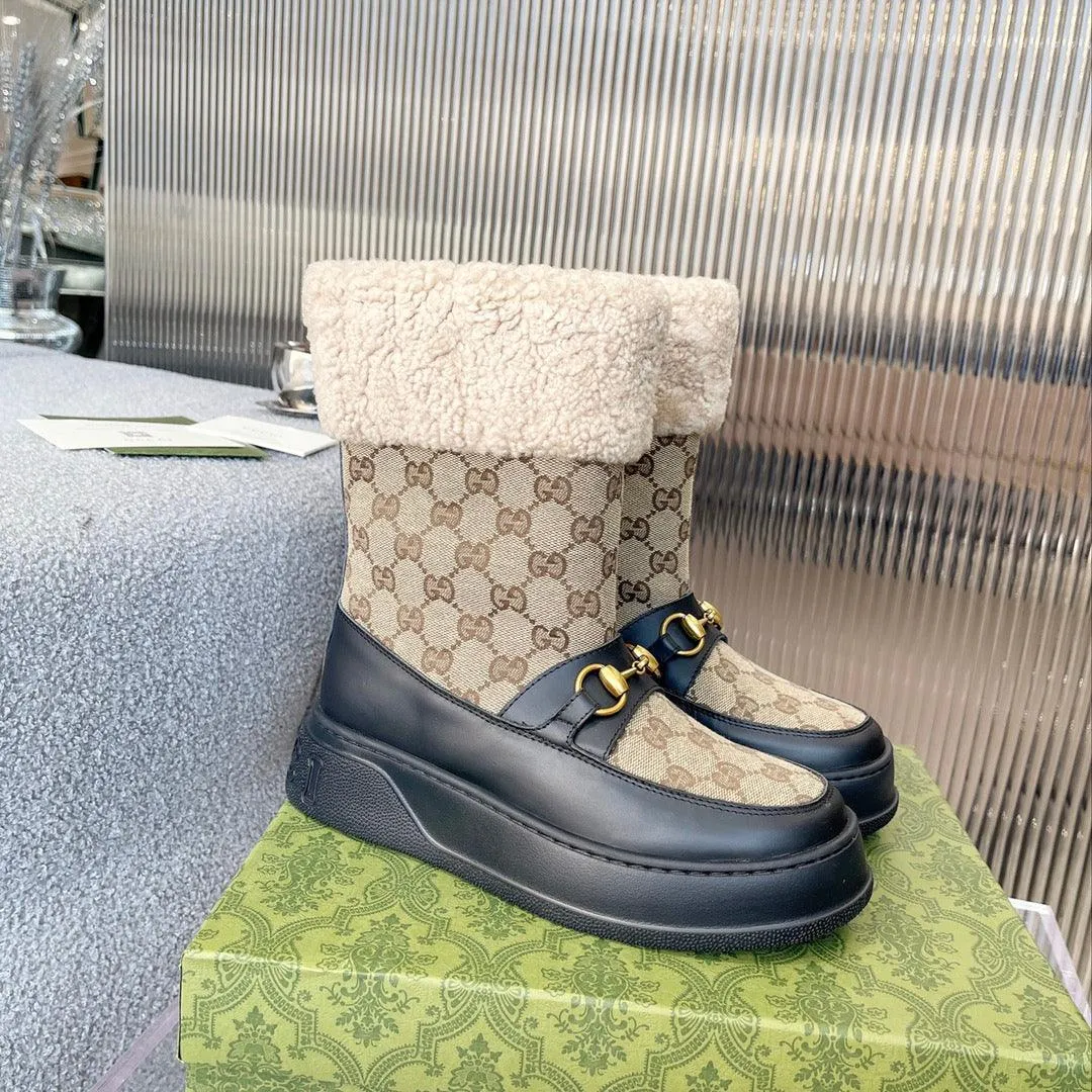 GG 1955 HORSEBIT SNOW BOOTS GG CANVAS IN BLACK