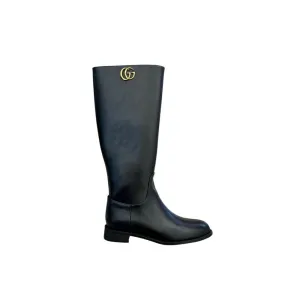 GG GG LEATHER HIGH BOOTS BLACK
