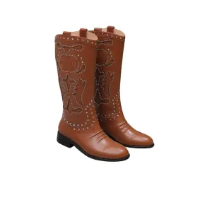 GG WOMEN'S BOOT WITH DOUBLE G AND STUDS BROWN