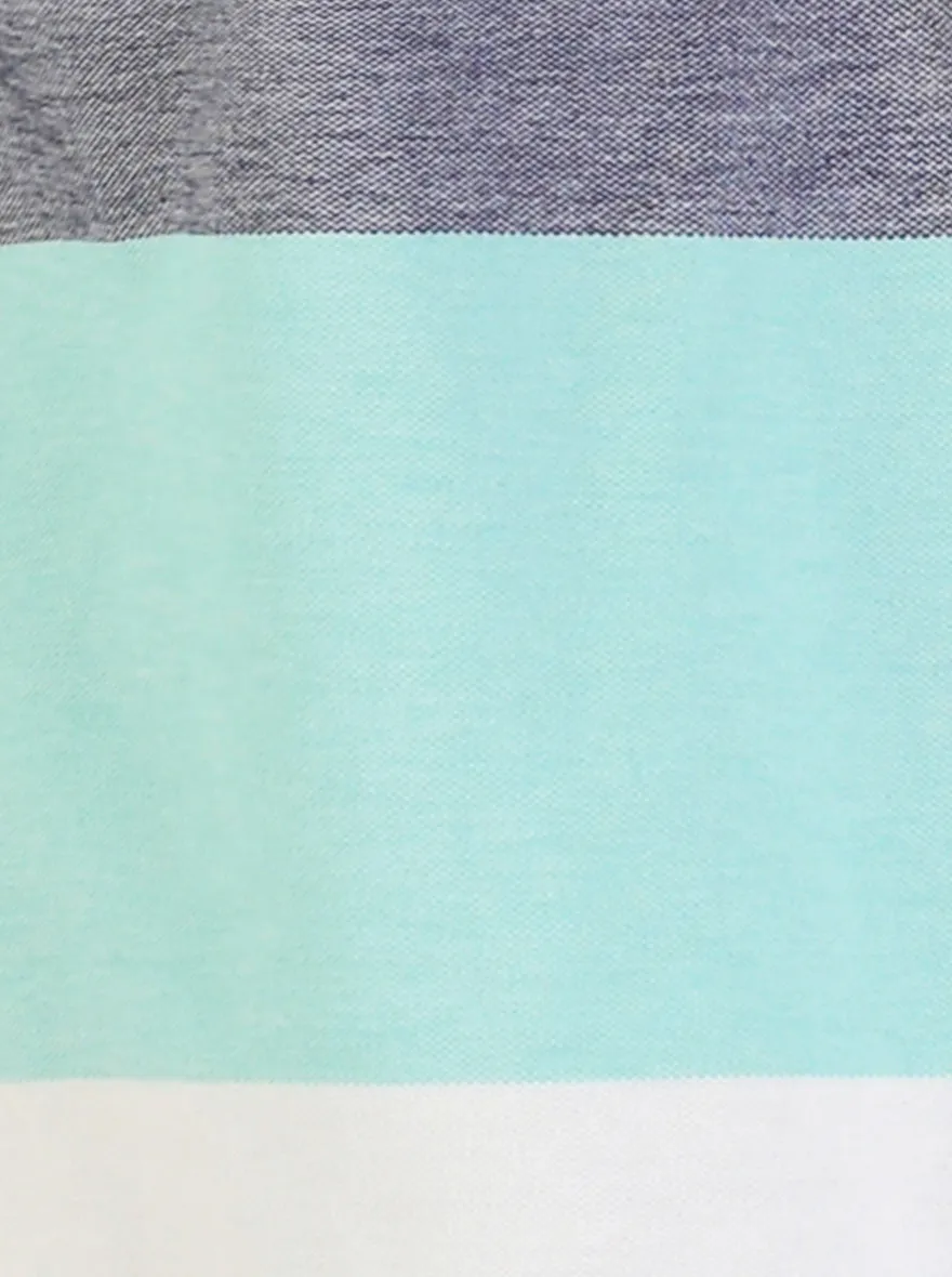 Grey & Blue Striped Slim Fit Polo T-shirt | Greenfibre