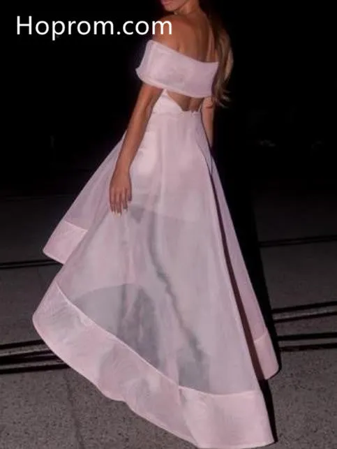 High Low Pink Off the shoulder Homecoming Dress