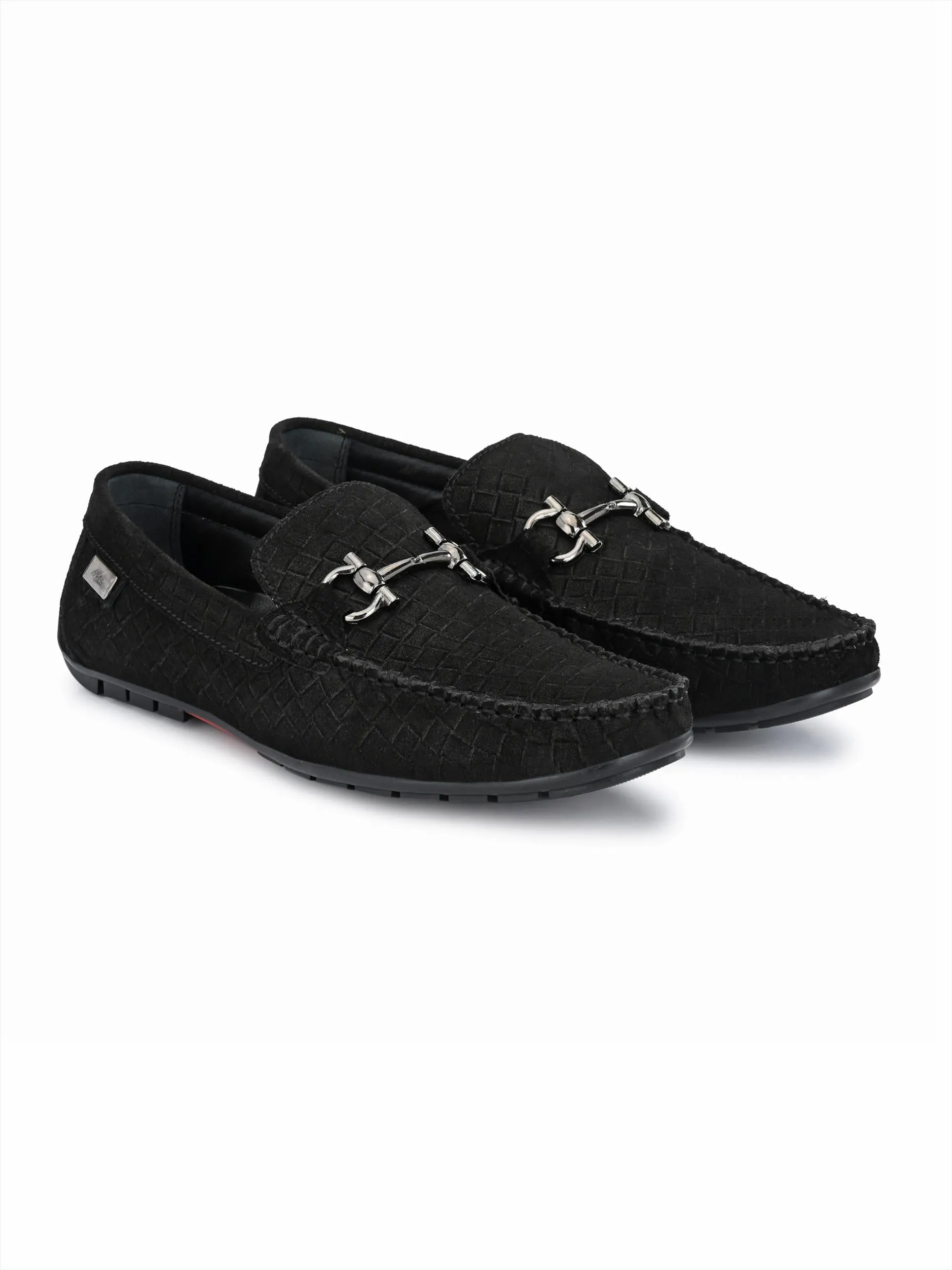 Hitz Men's Black Leather Slip-On Loafer Shoes