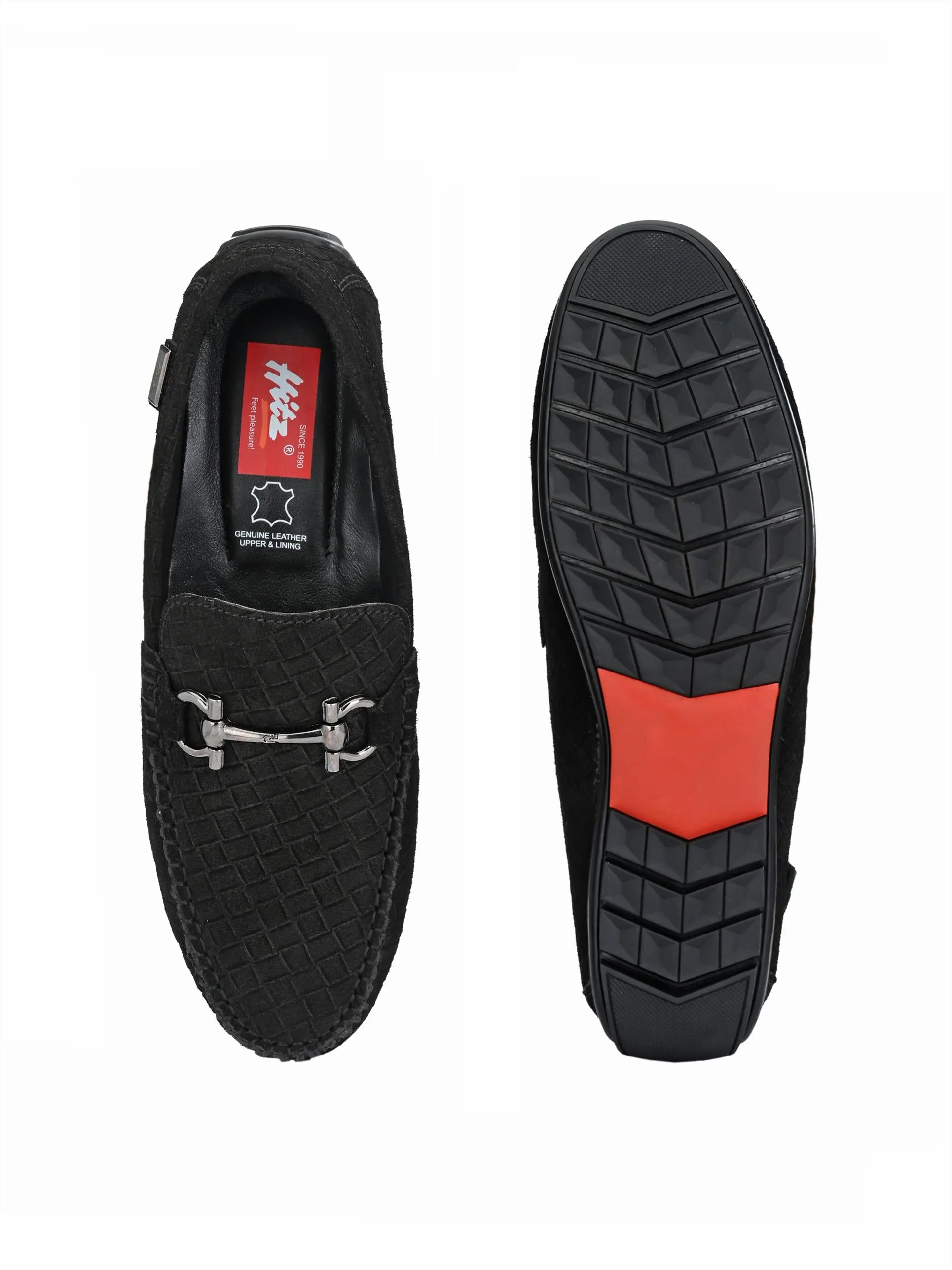 Hitz Men's Black Leather Slip-On Loafer Shoes