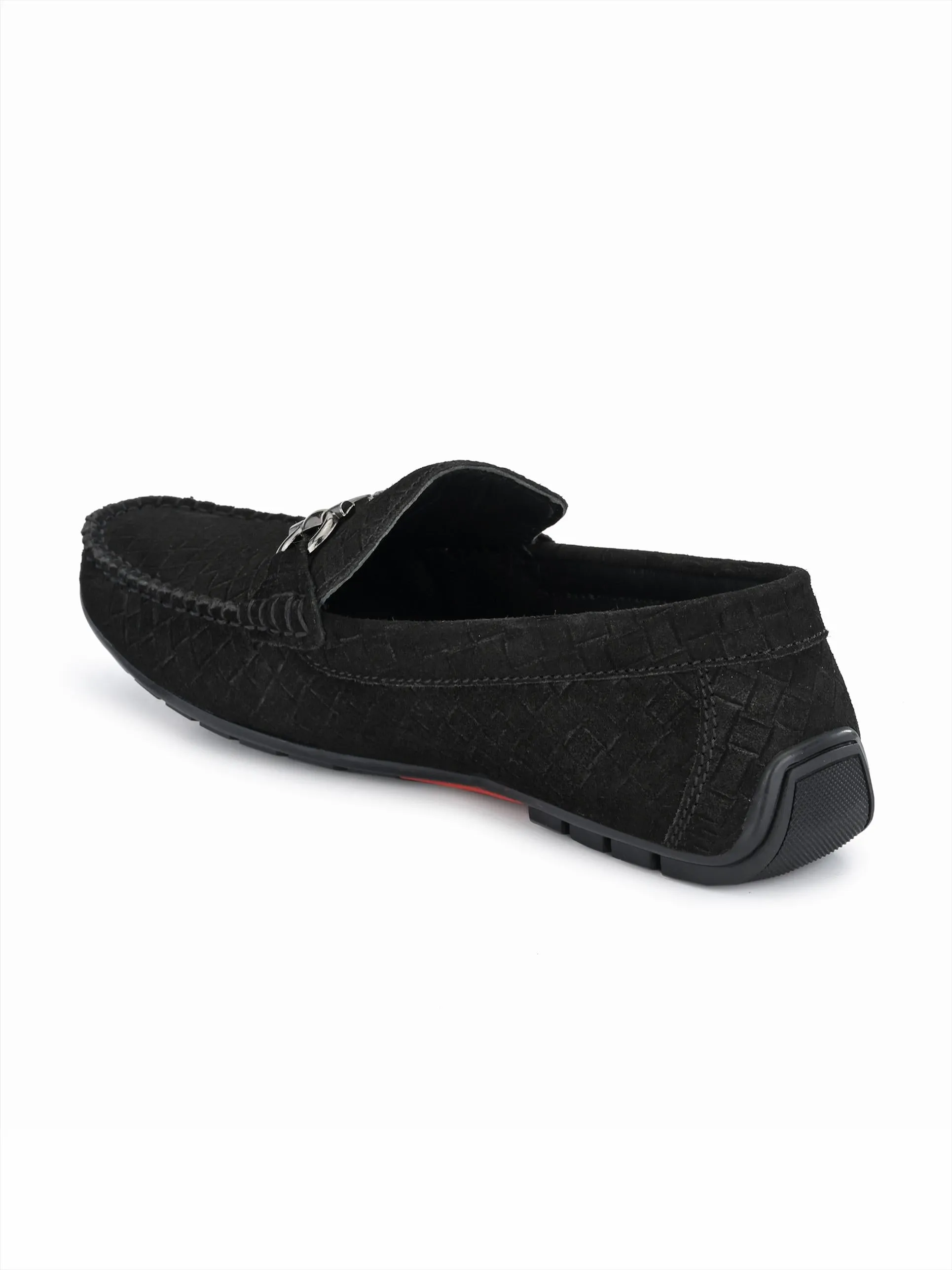 Hitz Men's Black Leather Slip-On Loafer Shoes