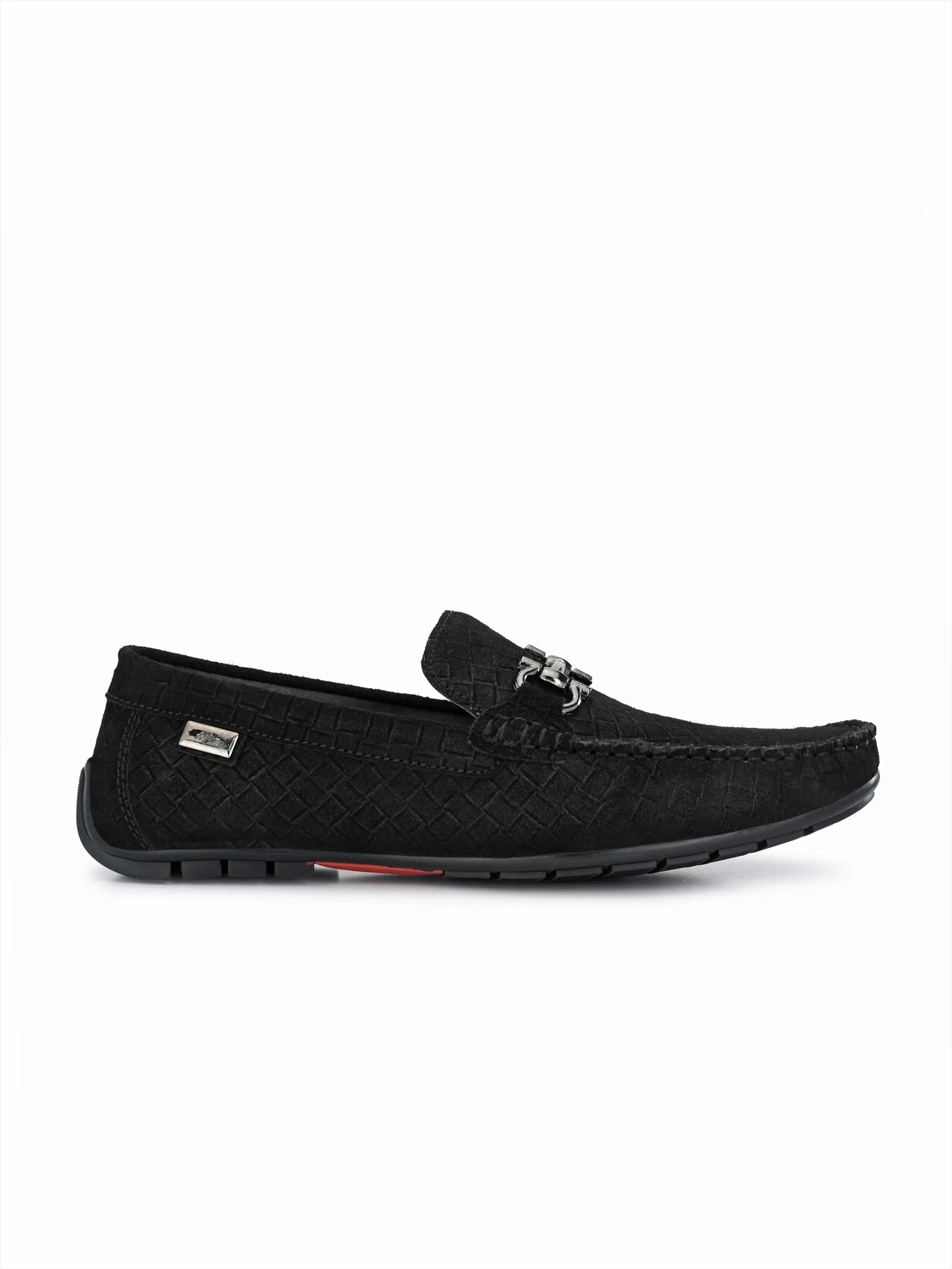 Hitz Men's Black Leather Slip-On Loafer Shoes