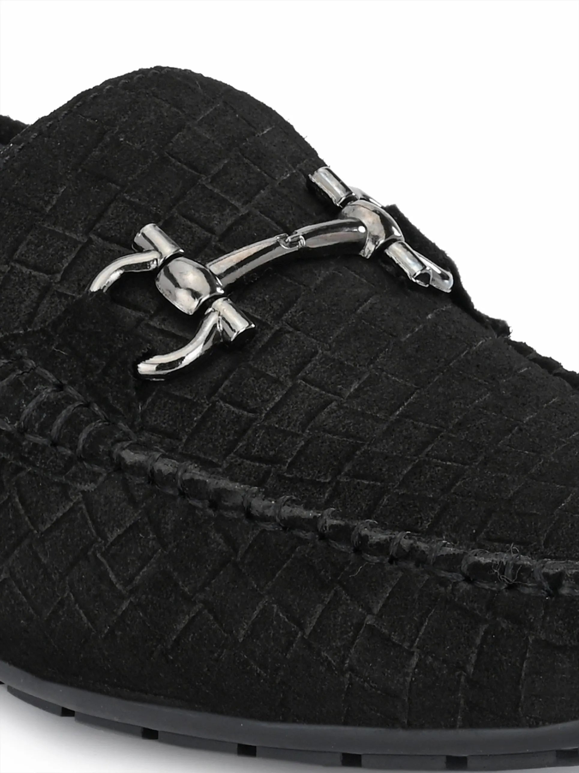 Hitz Men's Black Leather Slip-On Loafer Shoes