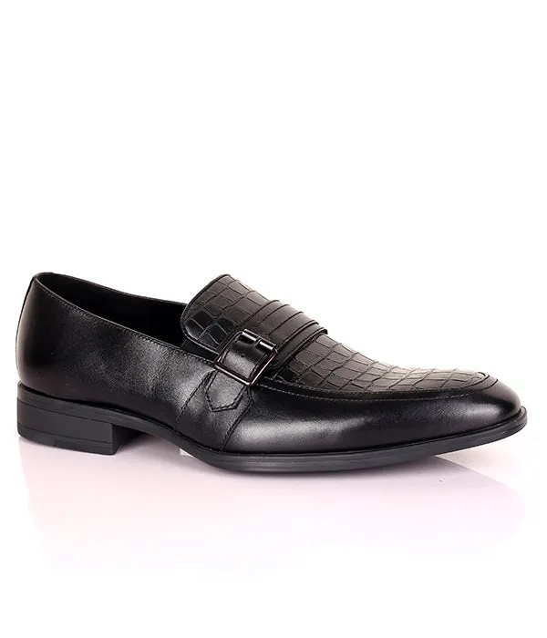Kenneth Cole Croc Design Single Buckle Loafers Leather Shoes|Black