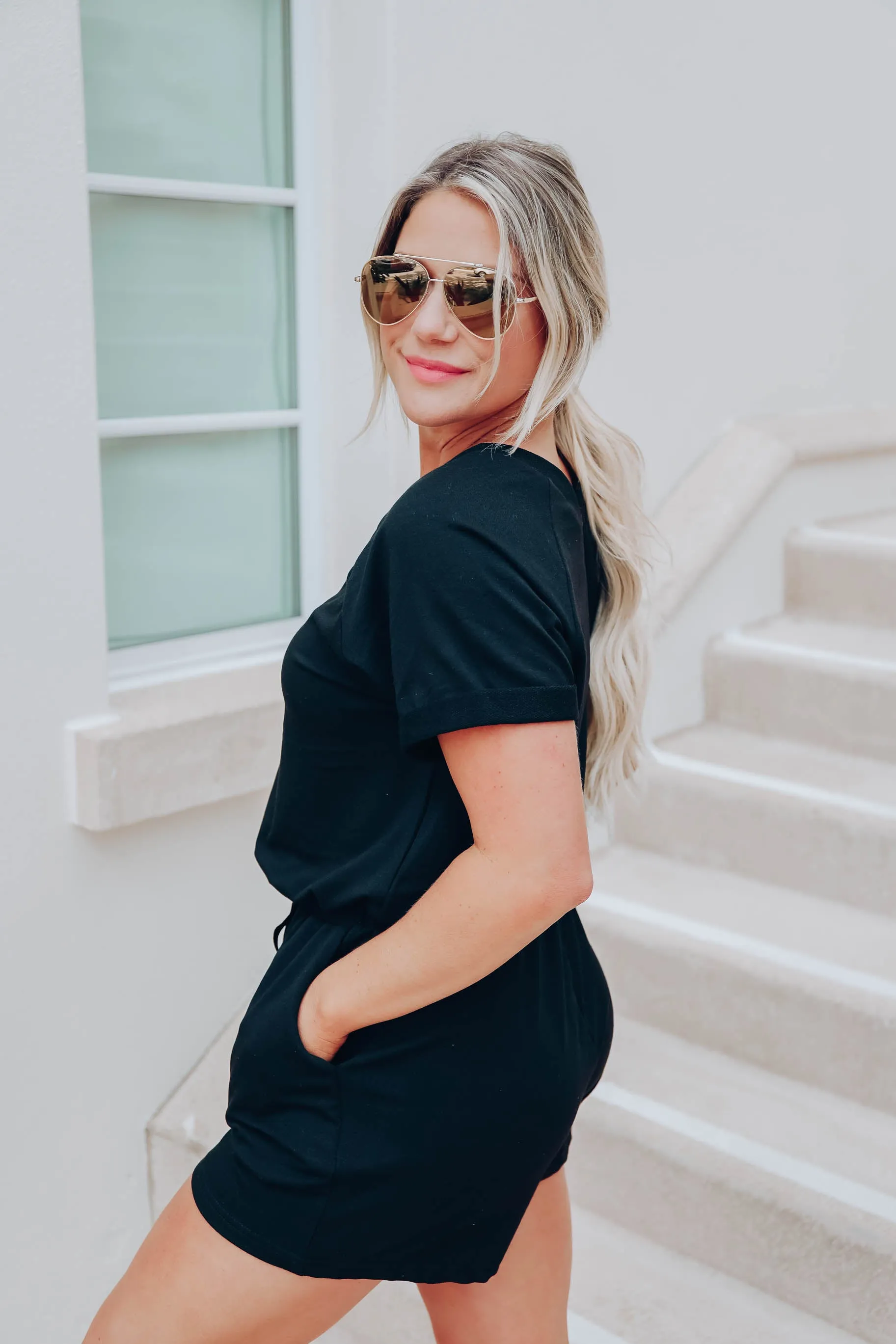 Let's Get Away Romper- Black
