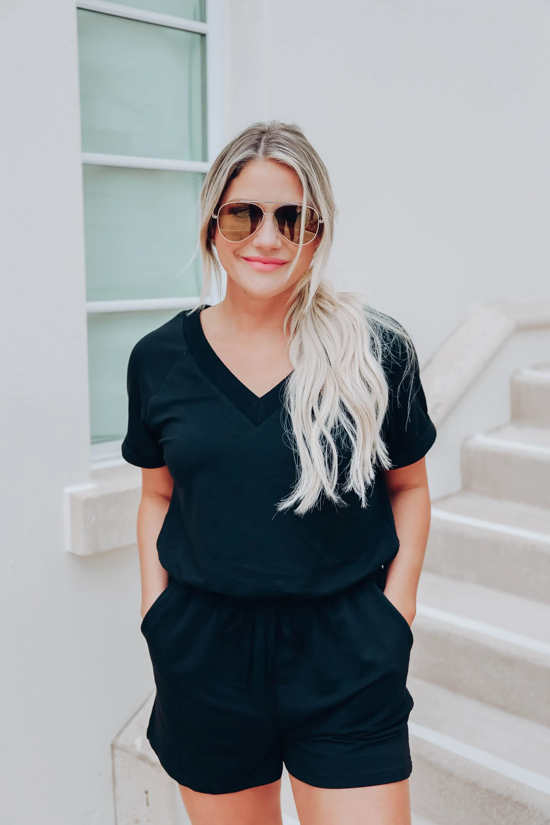 Let's Get Away Romper- Black