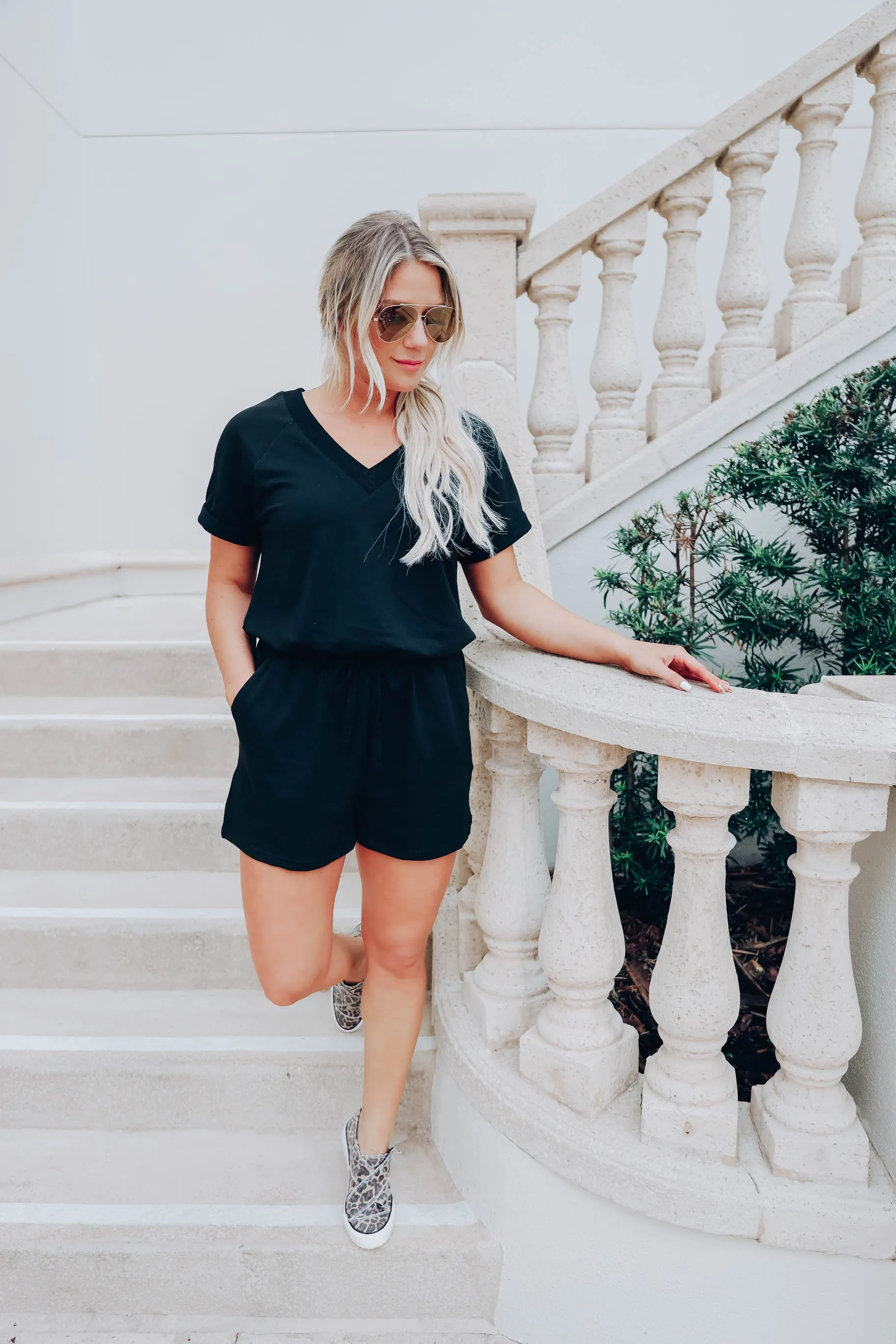 Let's Get Away Romper- Black