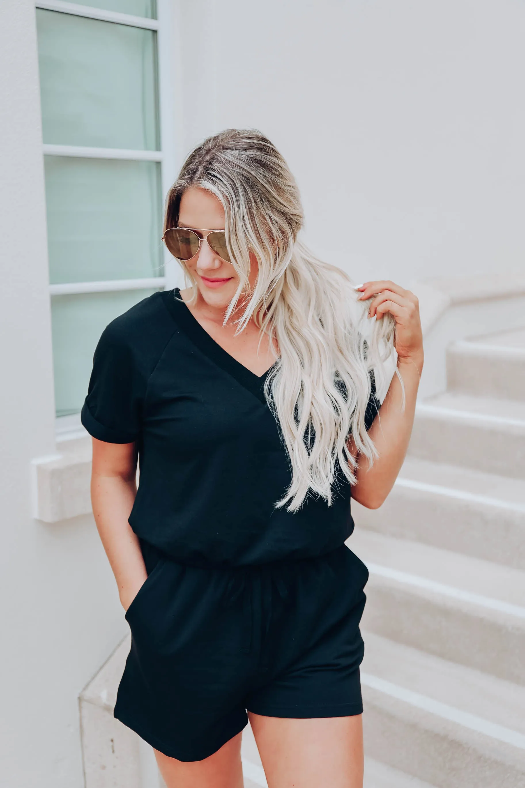 Let's Get Away Romper- Black