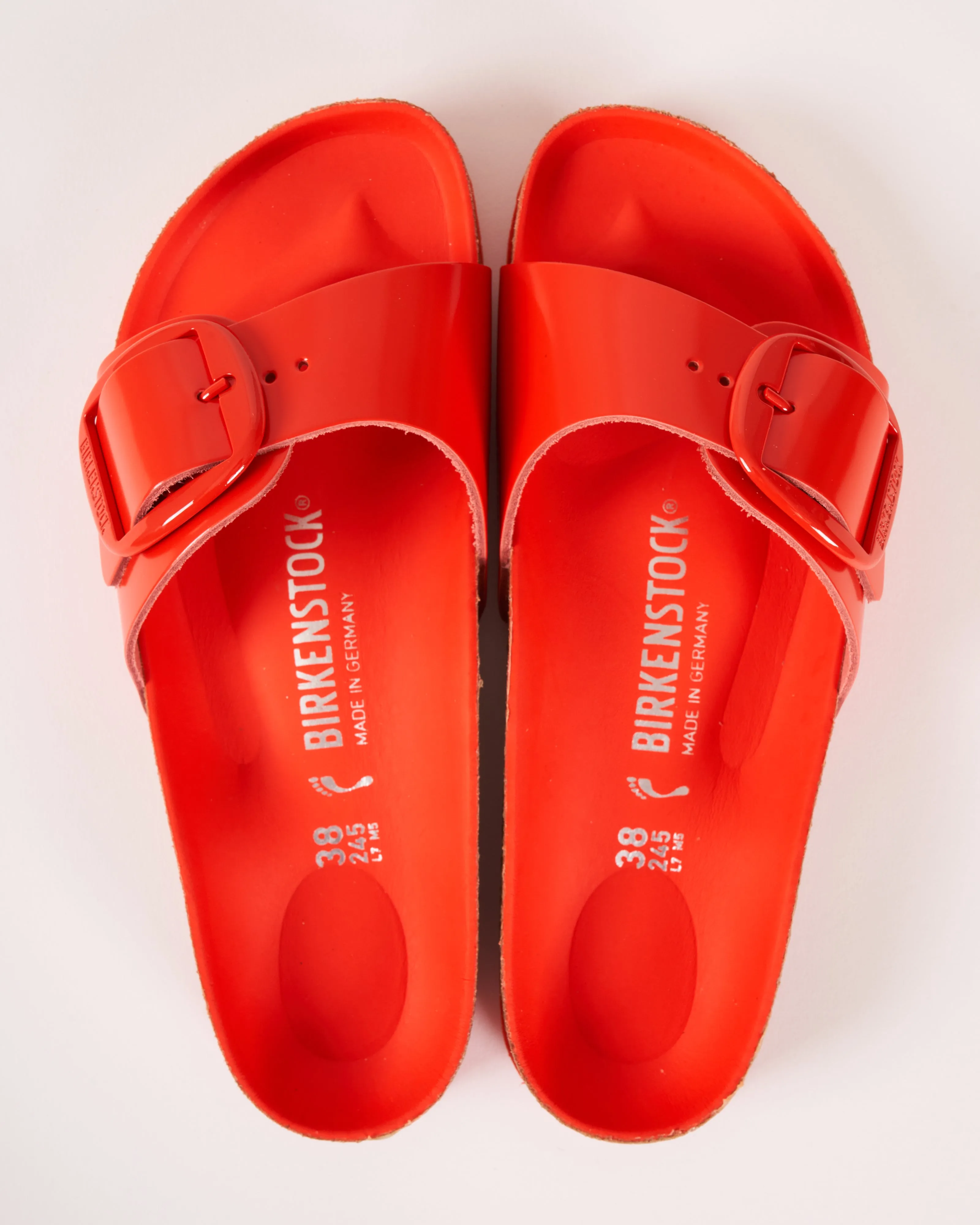 madrid big buckle sandal - tomato high shine leather