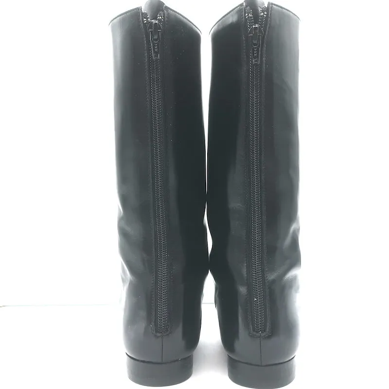 Manolo Blahnik Mid-Calf Flat Boots Black Leather Size 38