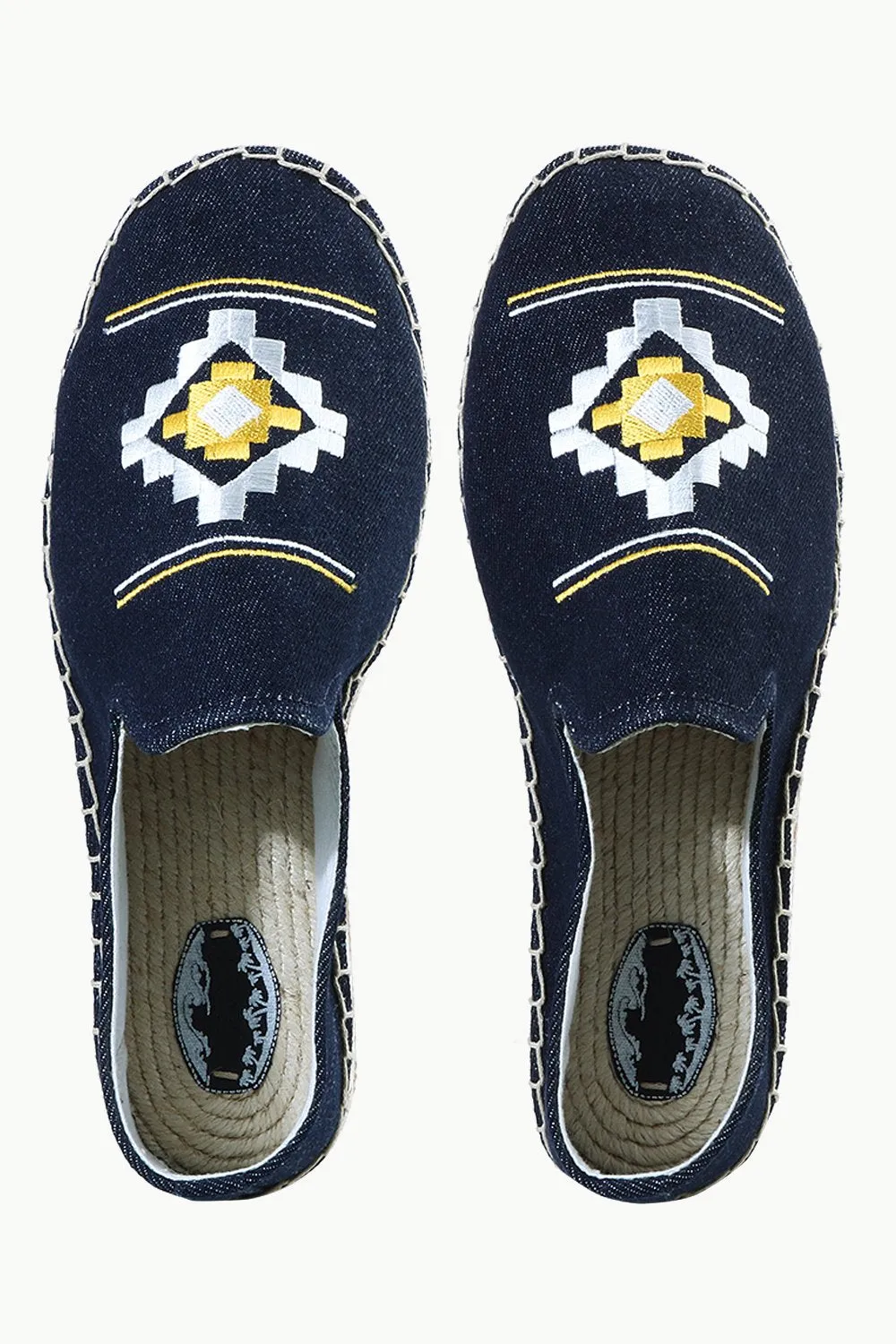 Mens Navy Denim Aztec Embroidered Espadrilles