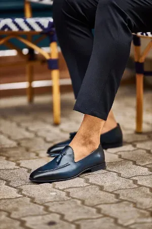 Navy Blue Penny Tassel Loafers - Loafer Shoes