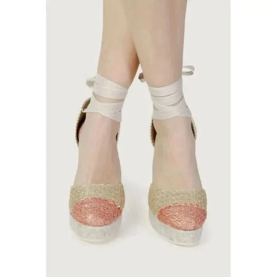 Pink Espadrille Wedges for Women Size 7 Cotton and Textile