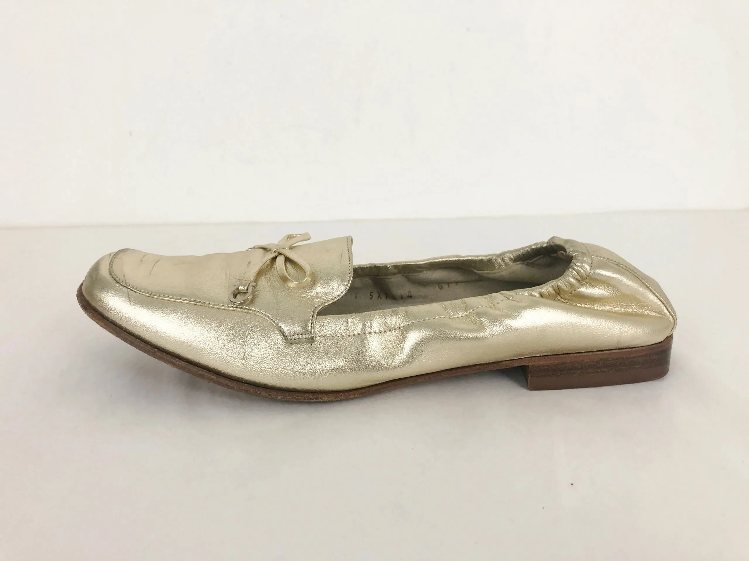 Salvatore Ferragamo Gold Leather Loafer Size 8