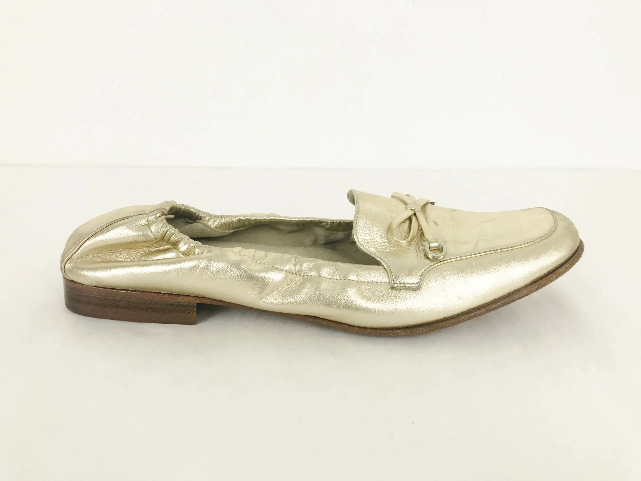 Salvatore Ferragamo Gold Leather Loafer Size 8