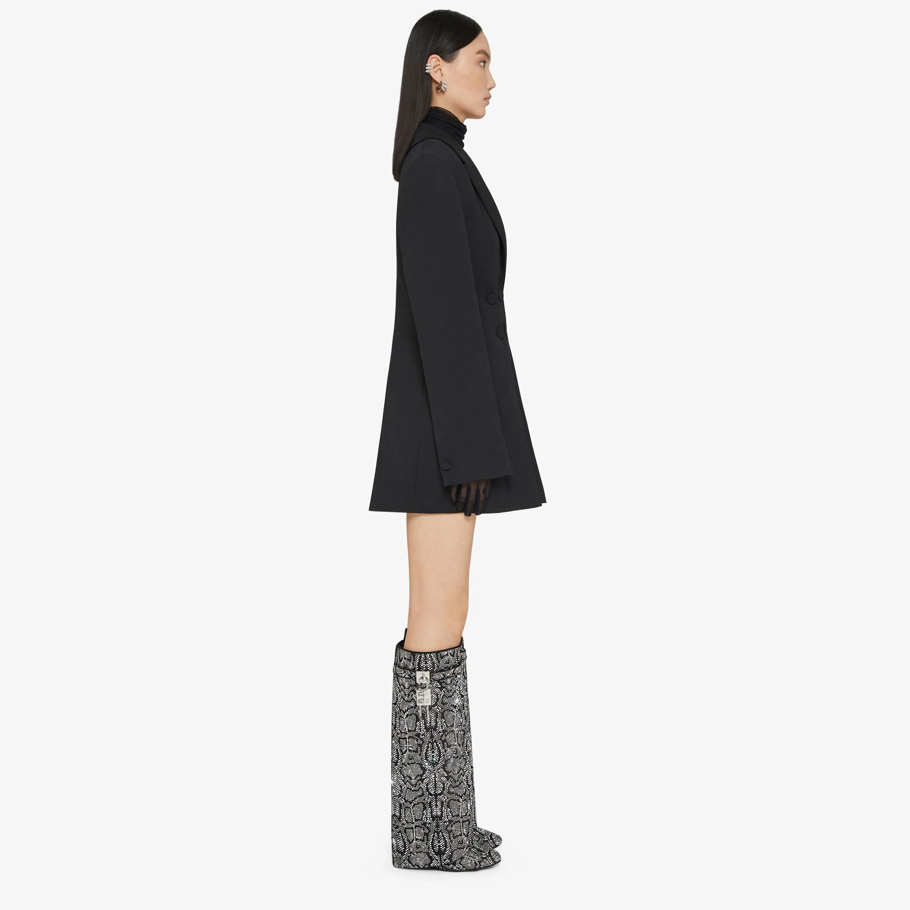 Shark Lock boots in satin with python effect strass
