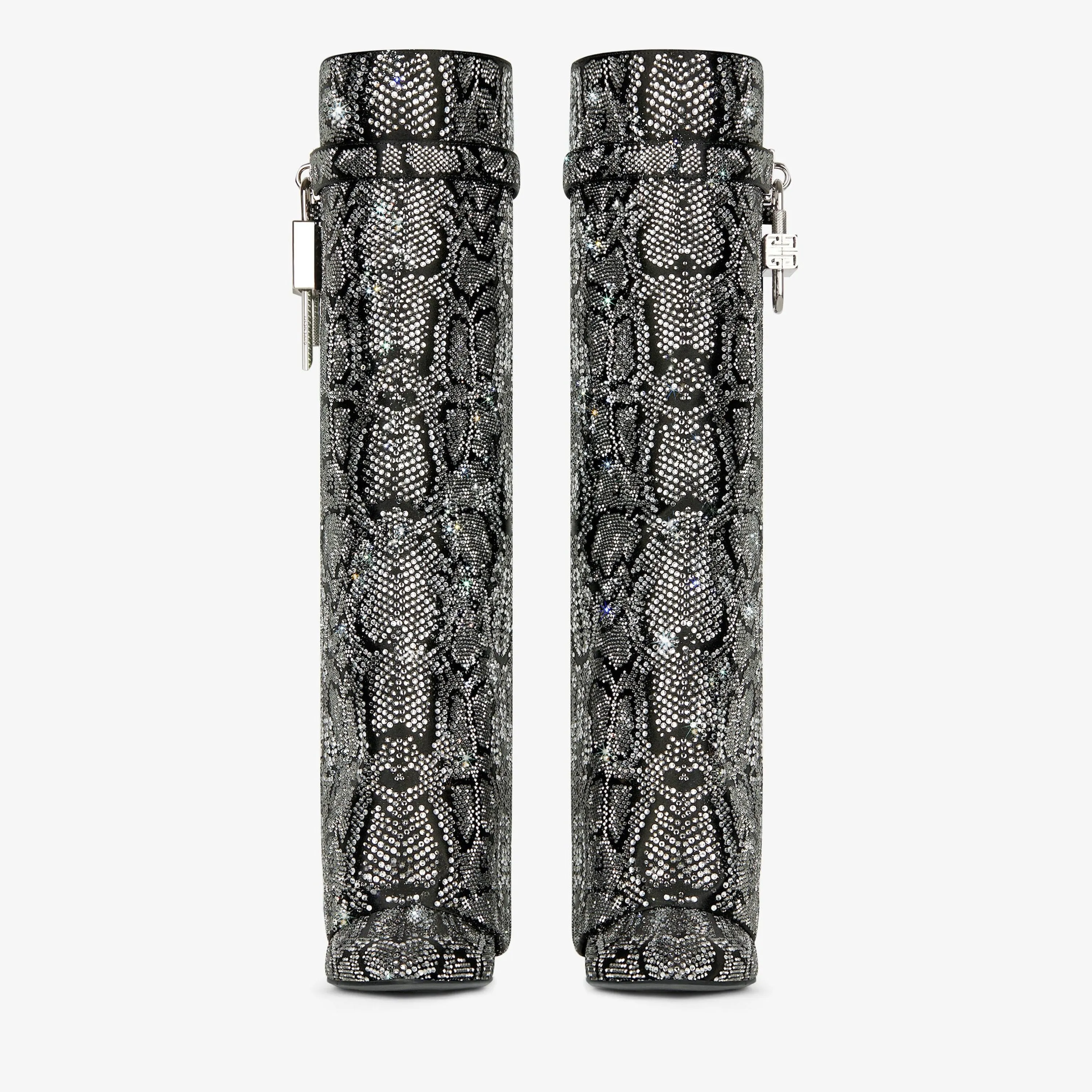 Shark Lock boots in satin with python effect strass