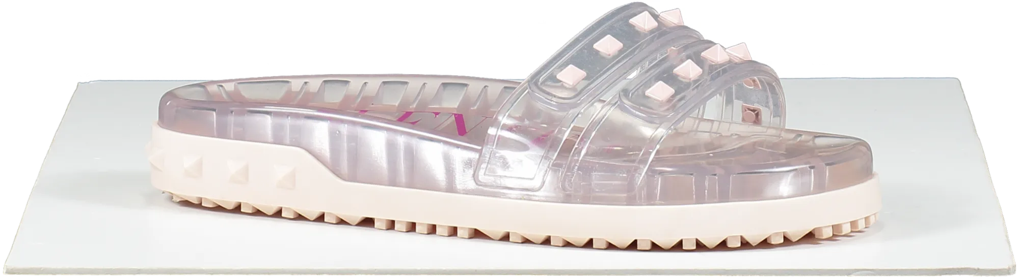 Valentino Garavani Pink Rockstud Transparent Pool Slides Shoes UK 6 EU 39 👠