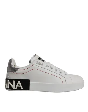 White Silver Leather Portofino Sneakers Shoes