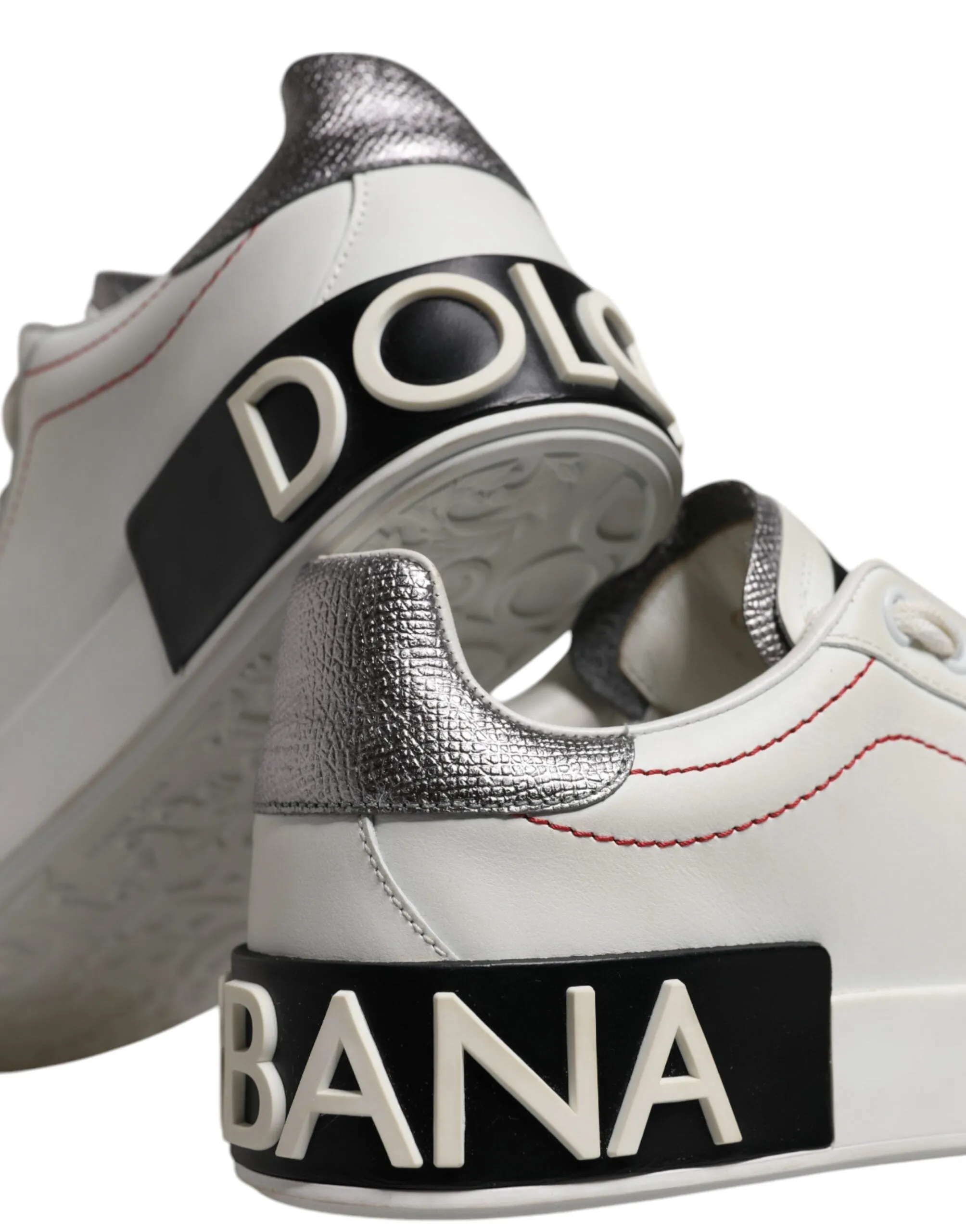 White Silver Leather Portofino Sneakers Shoes