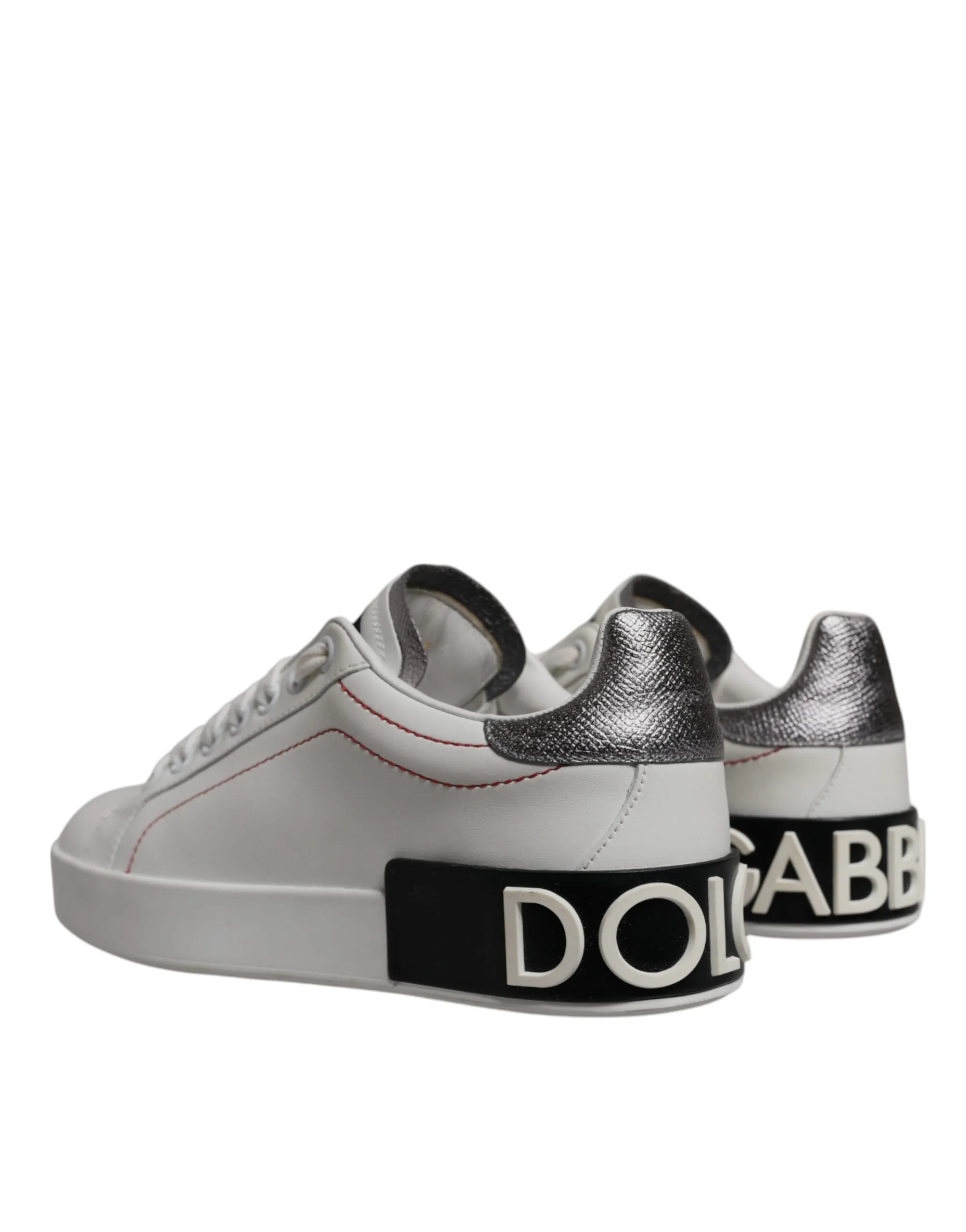 White Silver Leather Portofino Sneakers Shoes