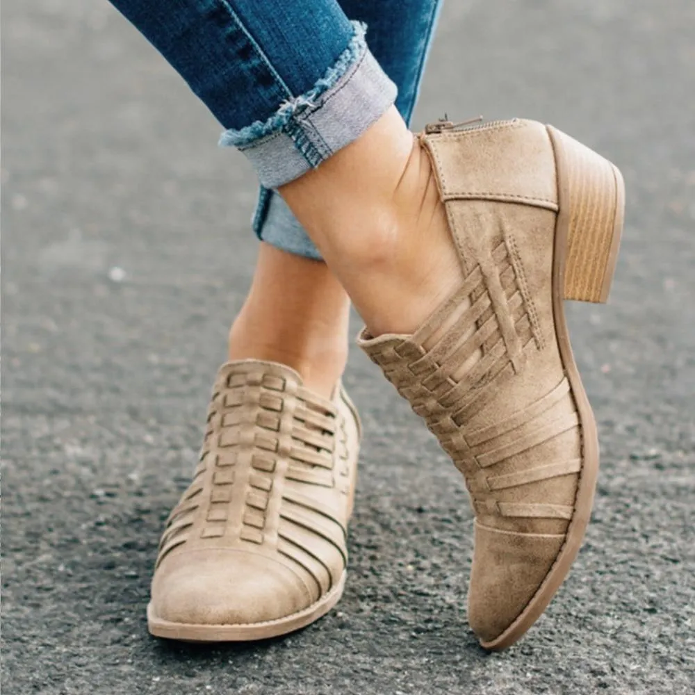Women leather shoes Zip Fashion Heels Loafers