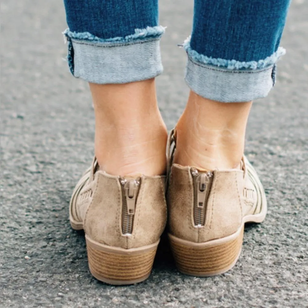 Women leather shoes Zip Fashion Heels Loafers