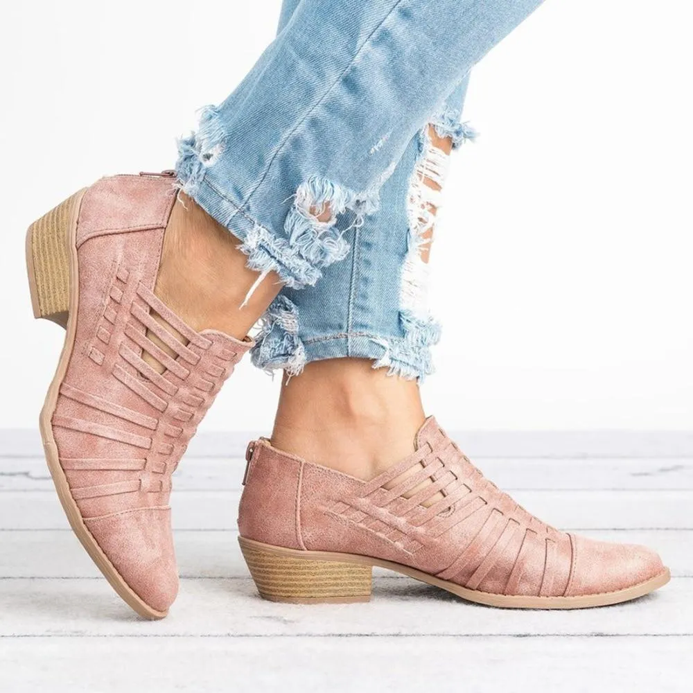 Women leather shoes Zip Fashion Heels Loafers